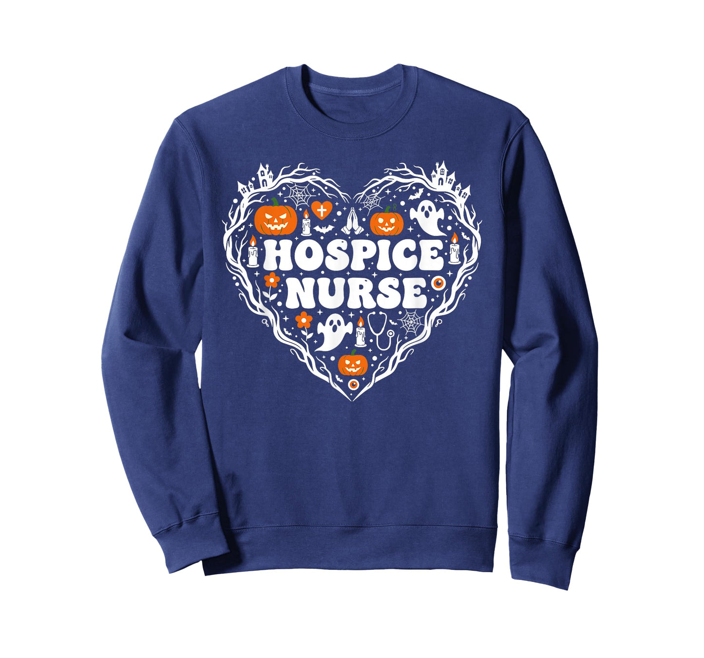 Hospice Nurse Heart Pumpkin Ghost Halloween Kids Mens Womens T-Shirt