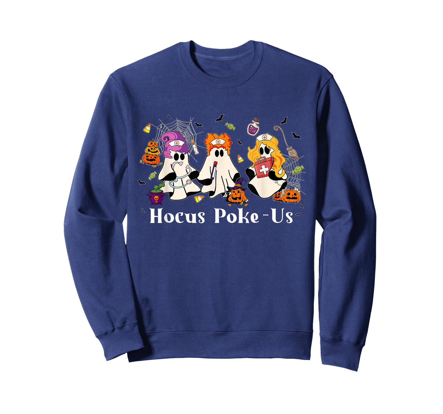 Retro Funny Hocus Poke-us Spooky Nurse Halloween Cute Ghost T-Shirt