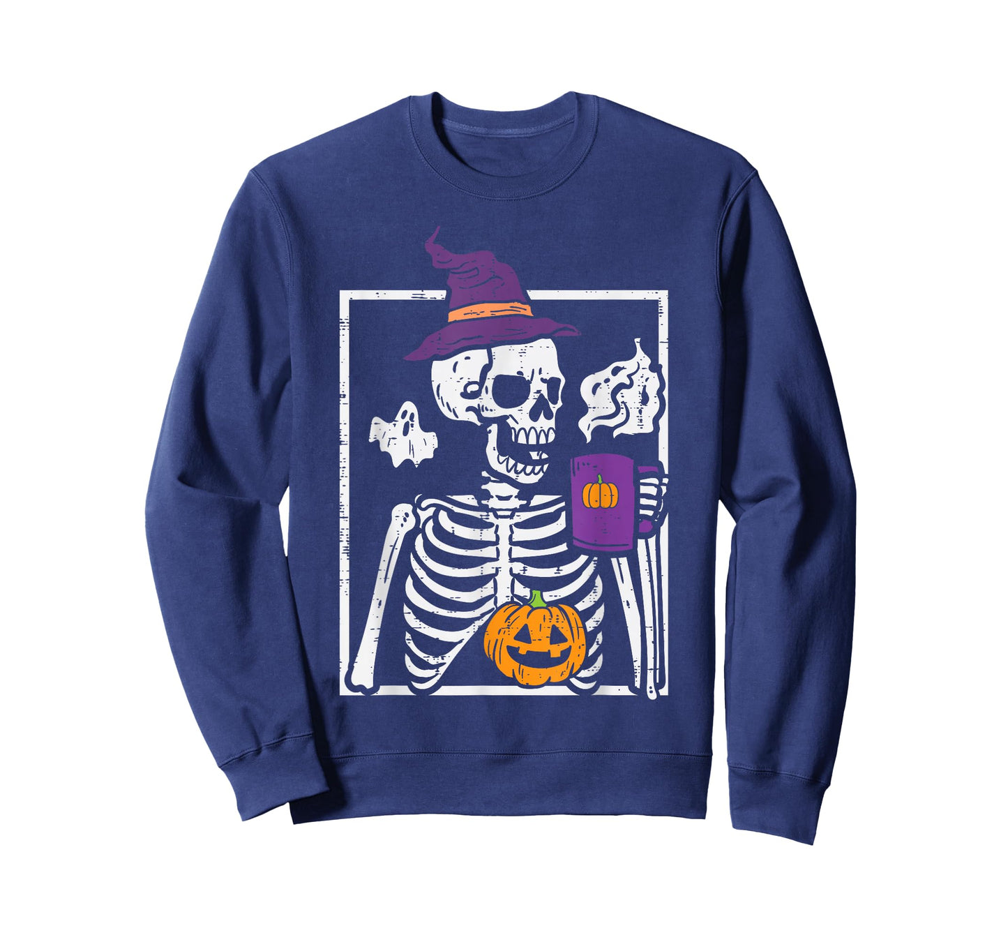Halloween Skeleton Pumpkin Coffee Funny Costume Men Women T-Shirt
