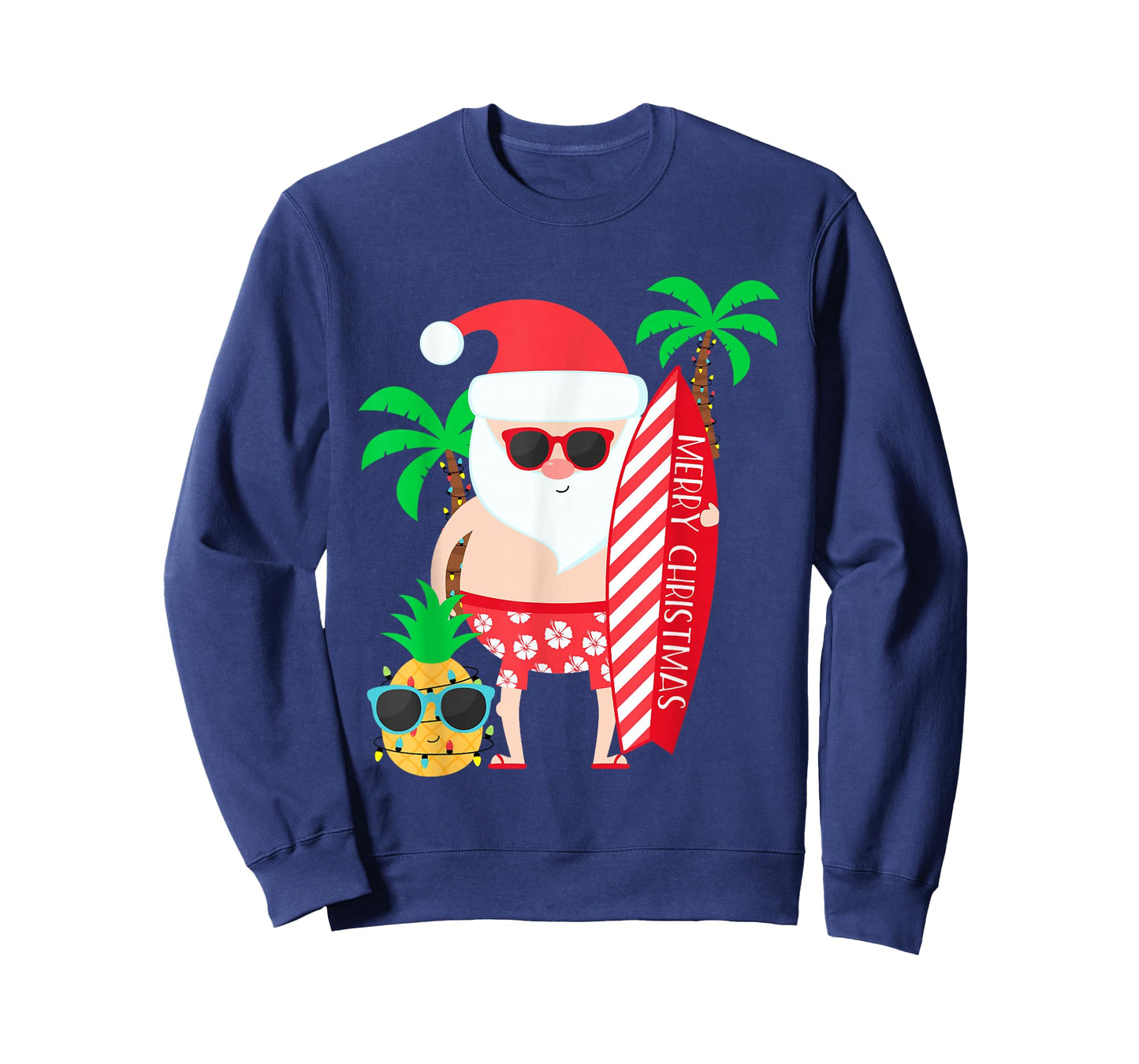 Santa Surfing Hawaiian Beach Christmas In July Tropical T-Shirt