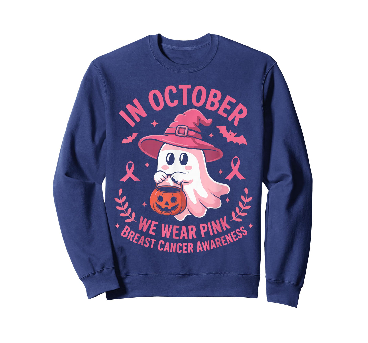 Halloween Ghost in October We Wear Pink Breast Cancer Women T-Shirt