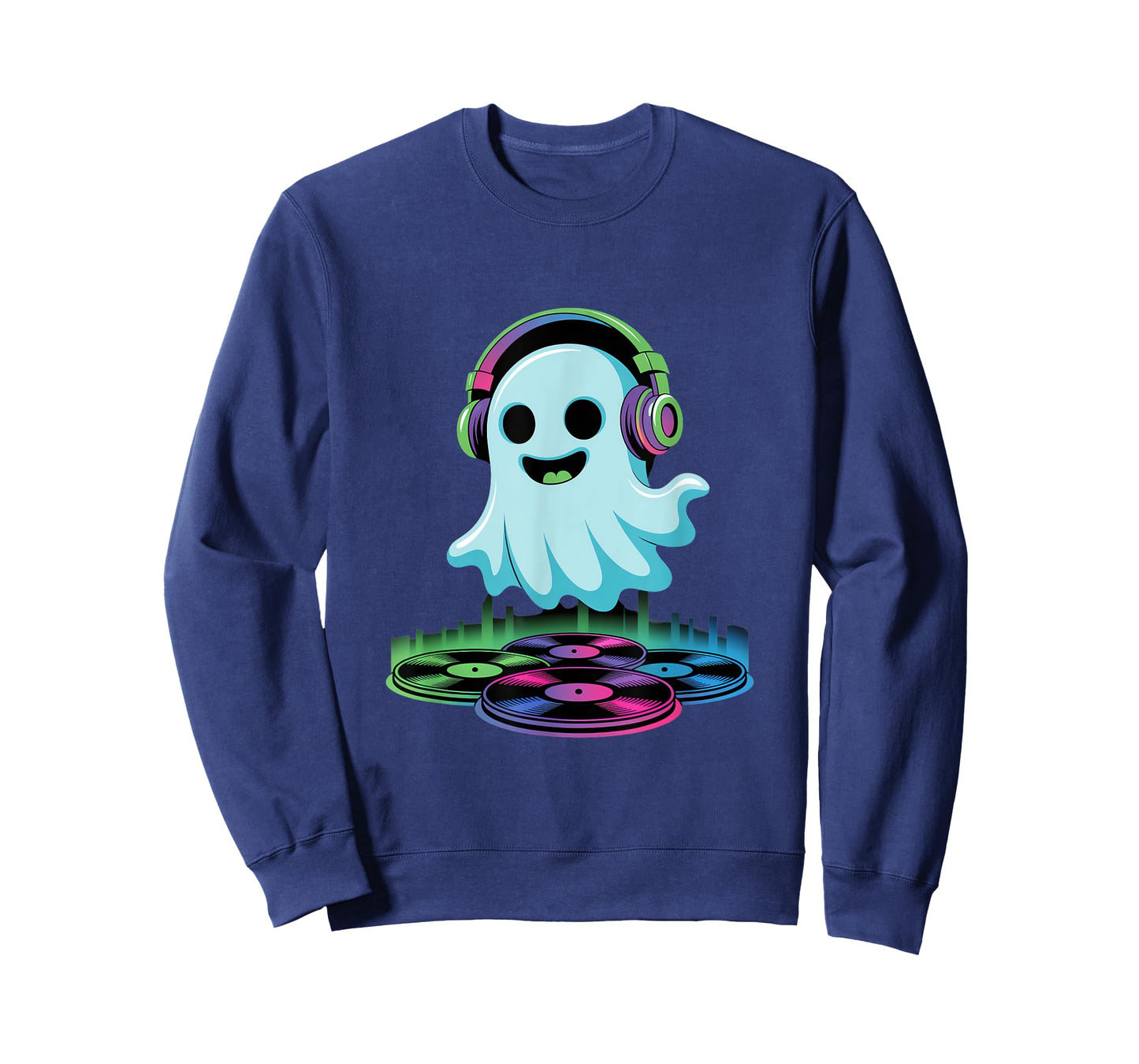 Halloween DJ Ghost With Headphones Fun Vinyl T-Shirt