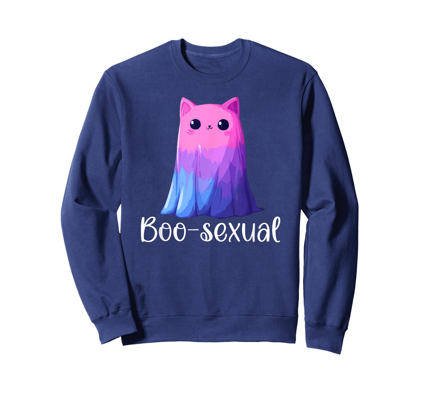 Cute Bisexual Ghost Cat in Sheet Boo-Sexual Halloween Pun T-Shirt