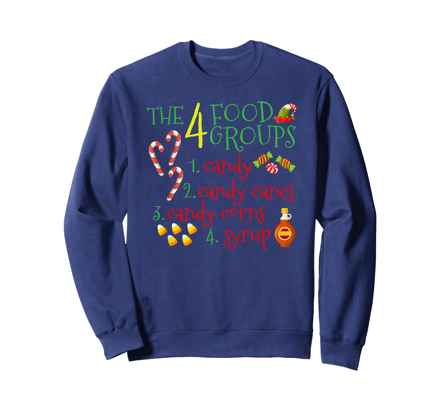 The 4 Elf Food Groups Funny Christmas Candy Cane T-Shirt