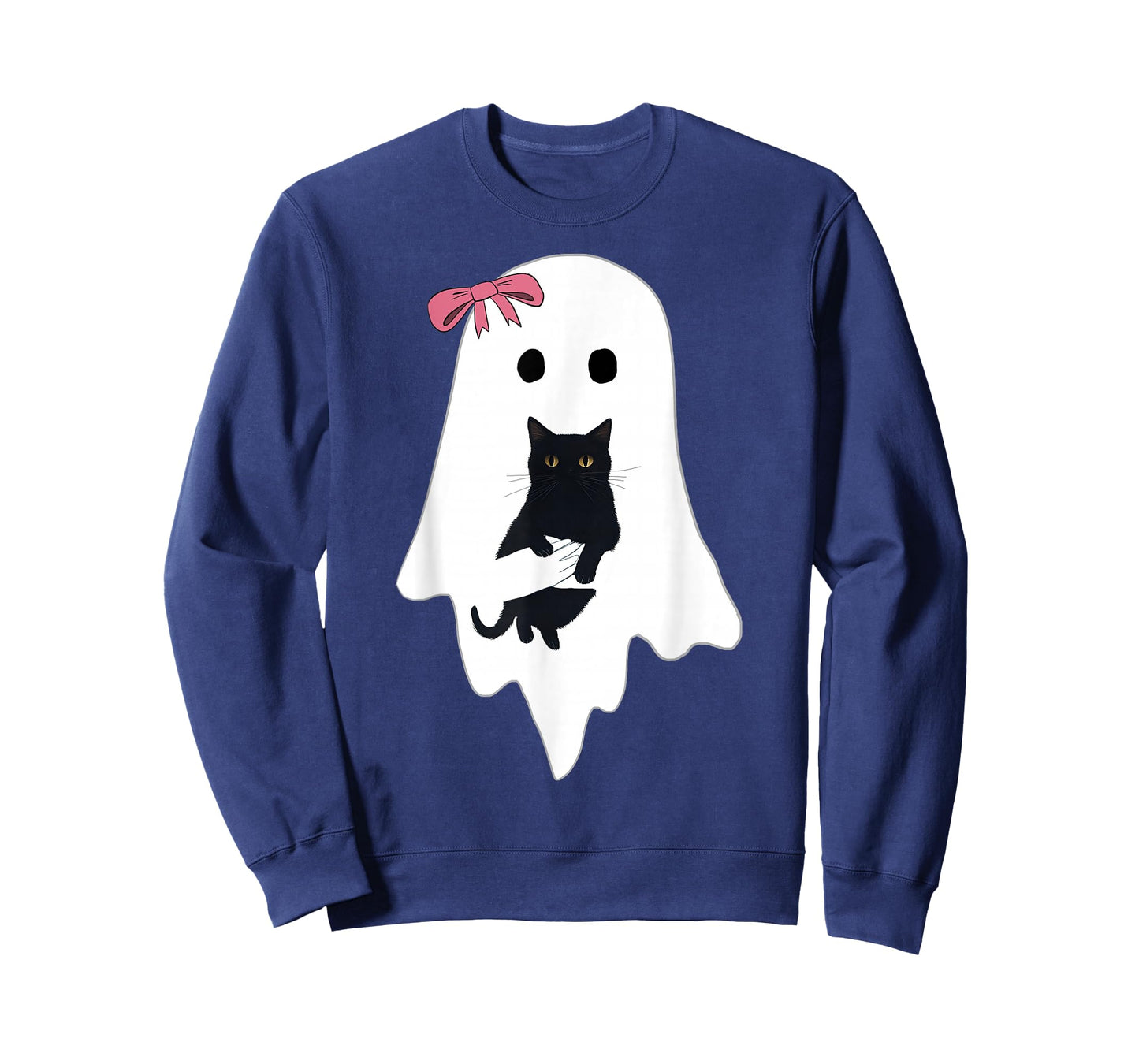 Cute Ghost Black Cat Pink Bow Funny Vintage Spooky Halloween T-Shirt