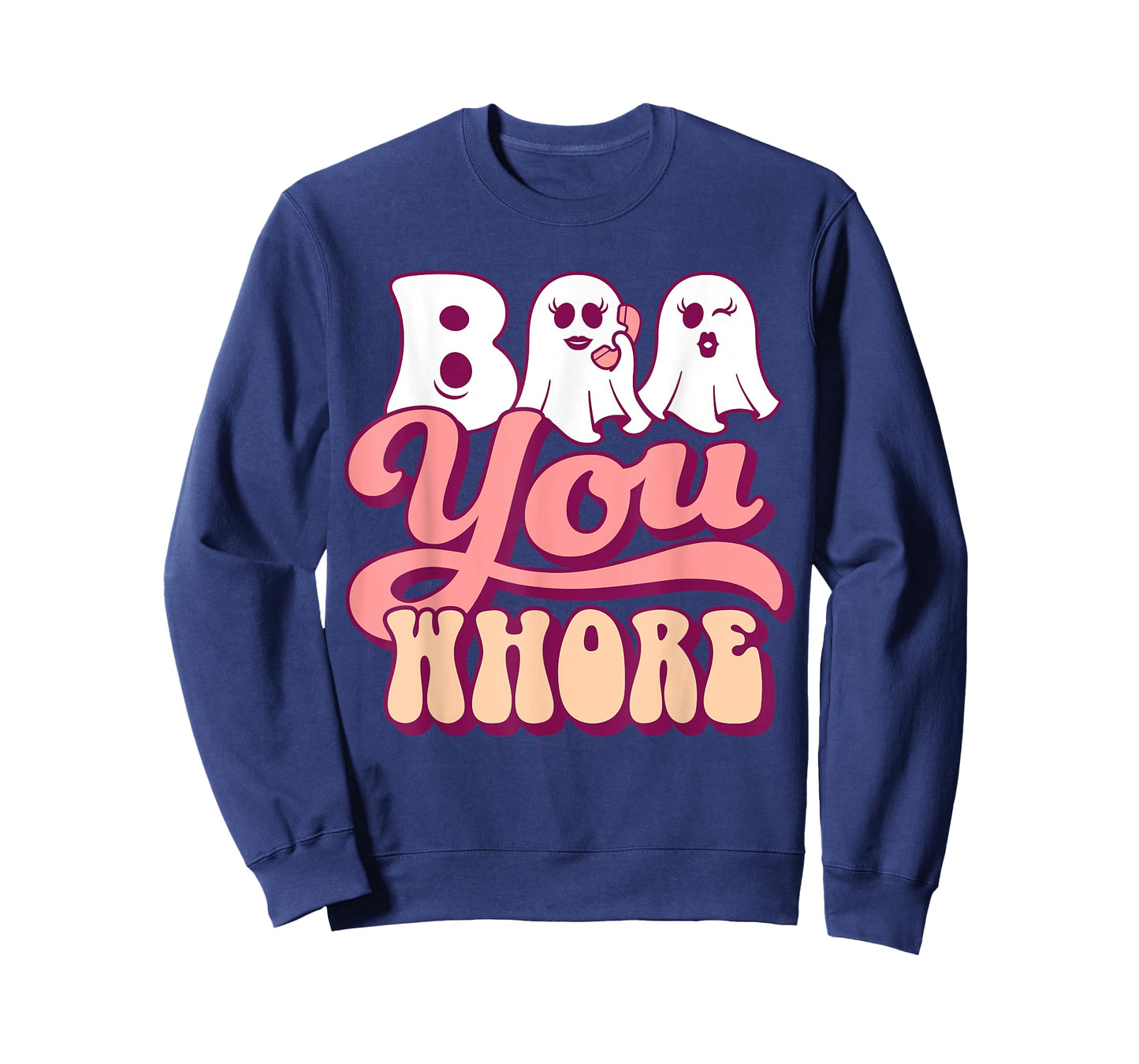 Boo You Whore Funny Groovy Halloween Ghost on Pink Phone T-Shirt