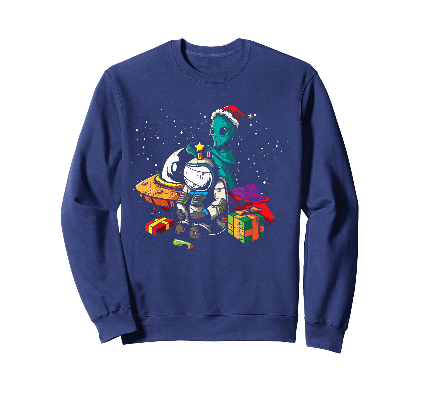 Alien Astronaut Christmas Tree Pajama Funny Space UFO X-Mas T-Shirt