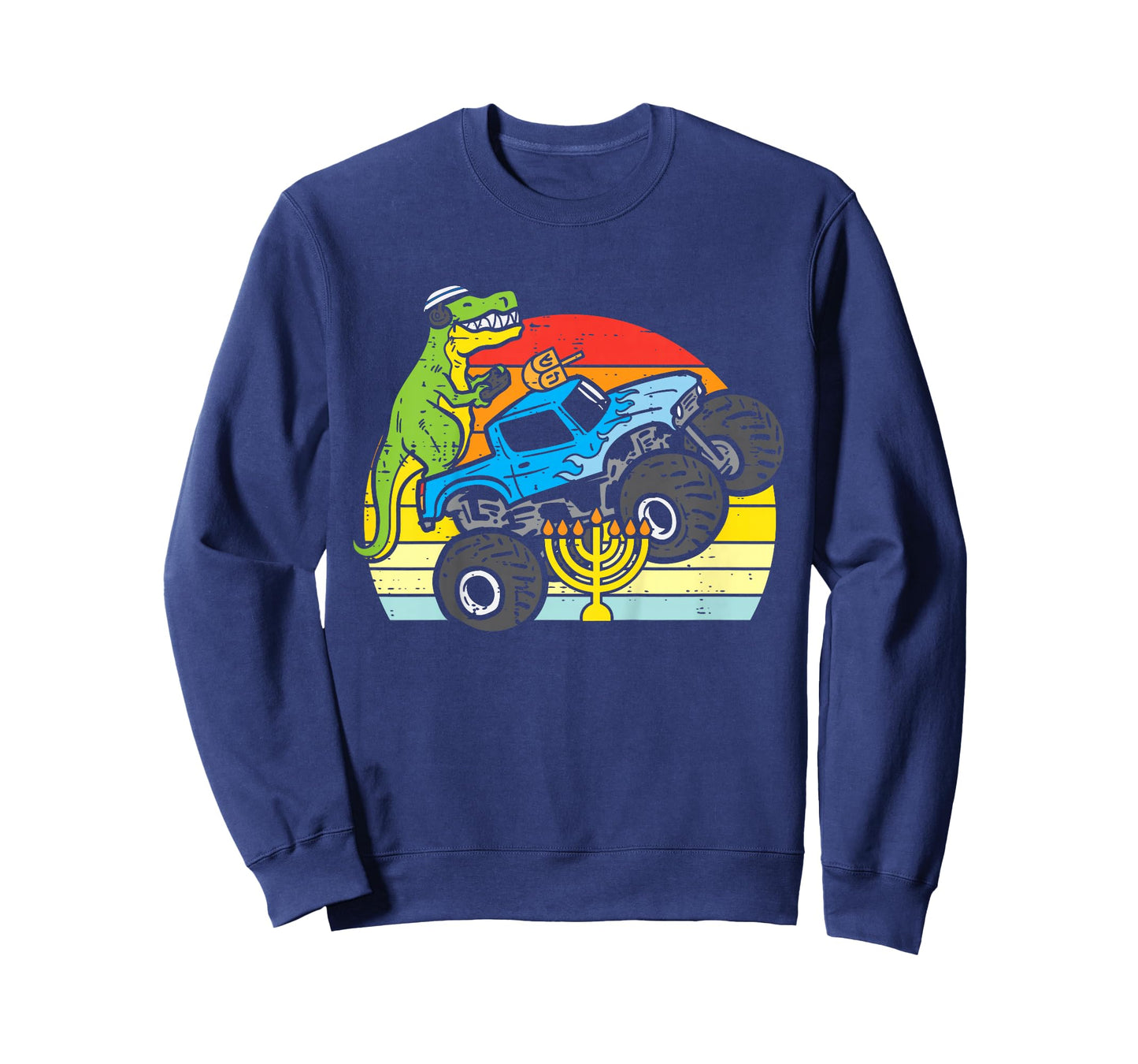 Kids Trex Dino Monster Truck Menorah Boys Hanukkah Toddler Kids T-Shirt