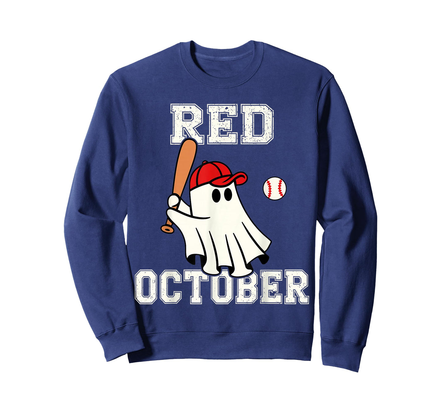 Funny in October We Wear Red Halloween Ghost Baseball T-Shirt