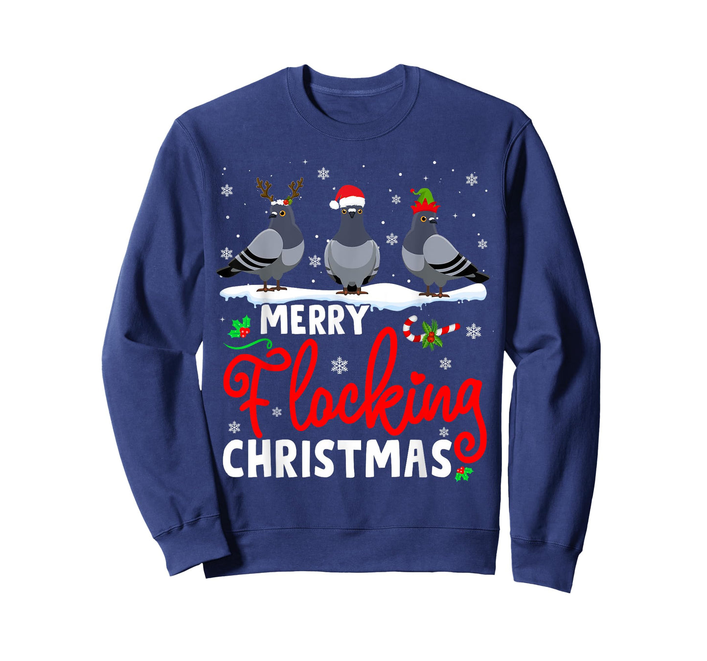 Merry Flocking Christmas Reindeer Santa ELF Pigeon Xmas T-Shirt