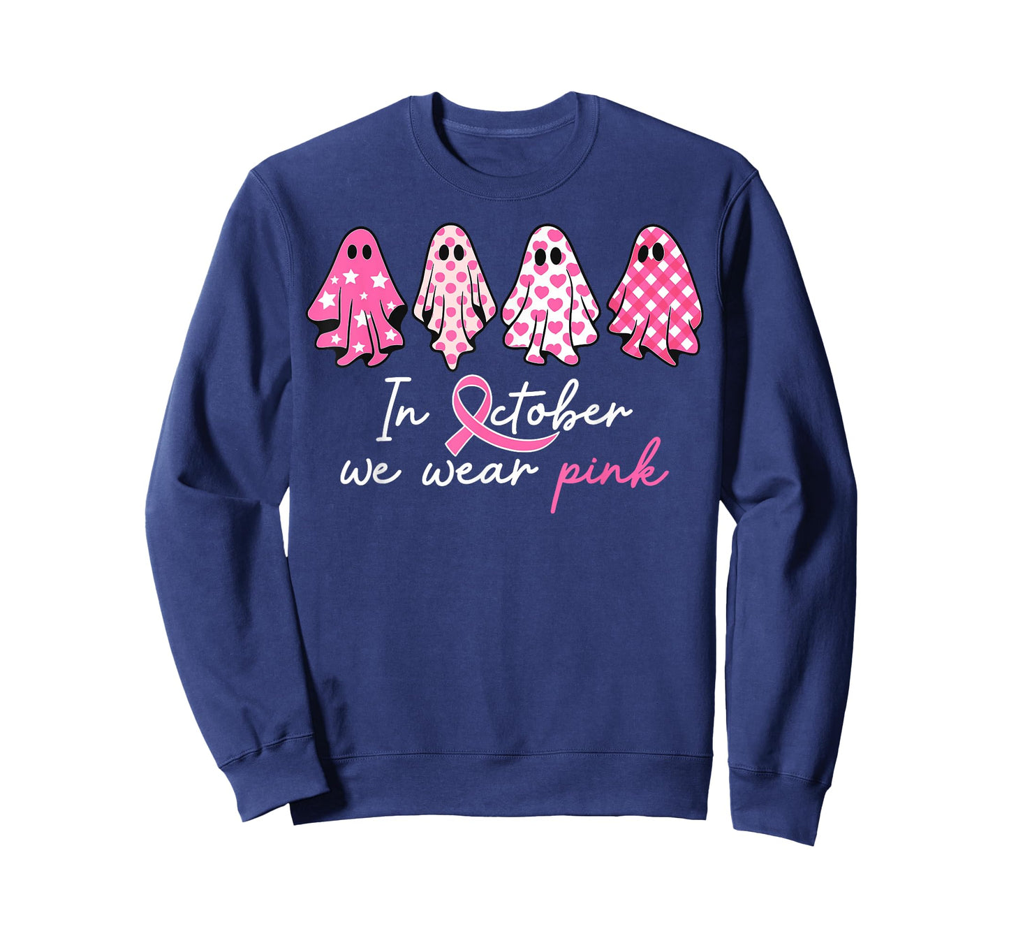 in October We Wear Pink Ghost Witch Breast Cancer Awareness T-Shirt