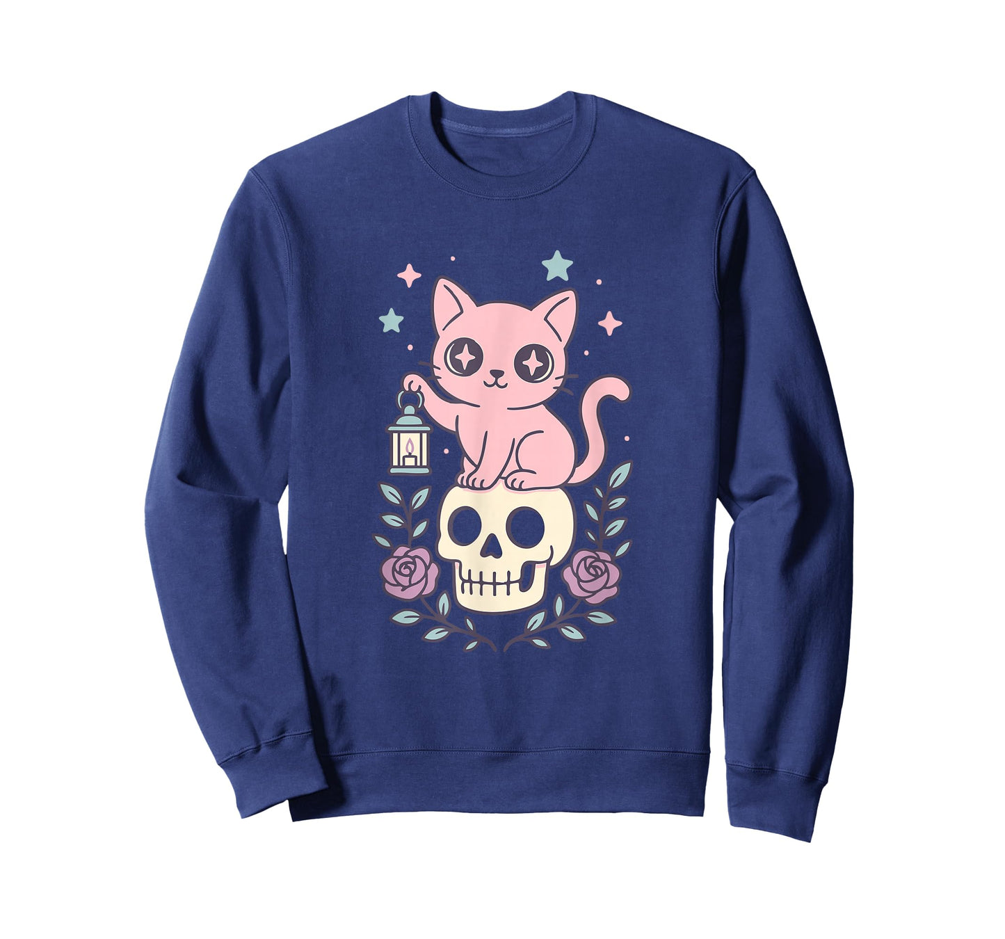 Kawaii Pastel Goth Cat Anime Inside Skull Lantern with Stars T-Shirt