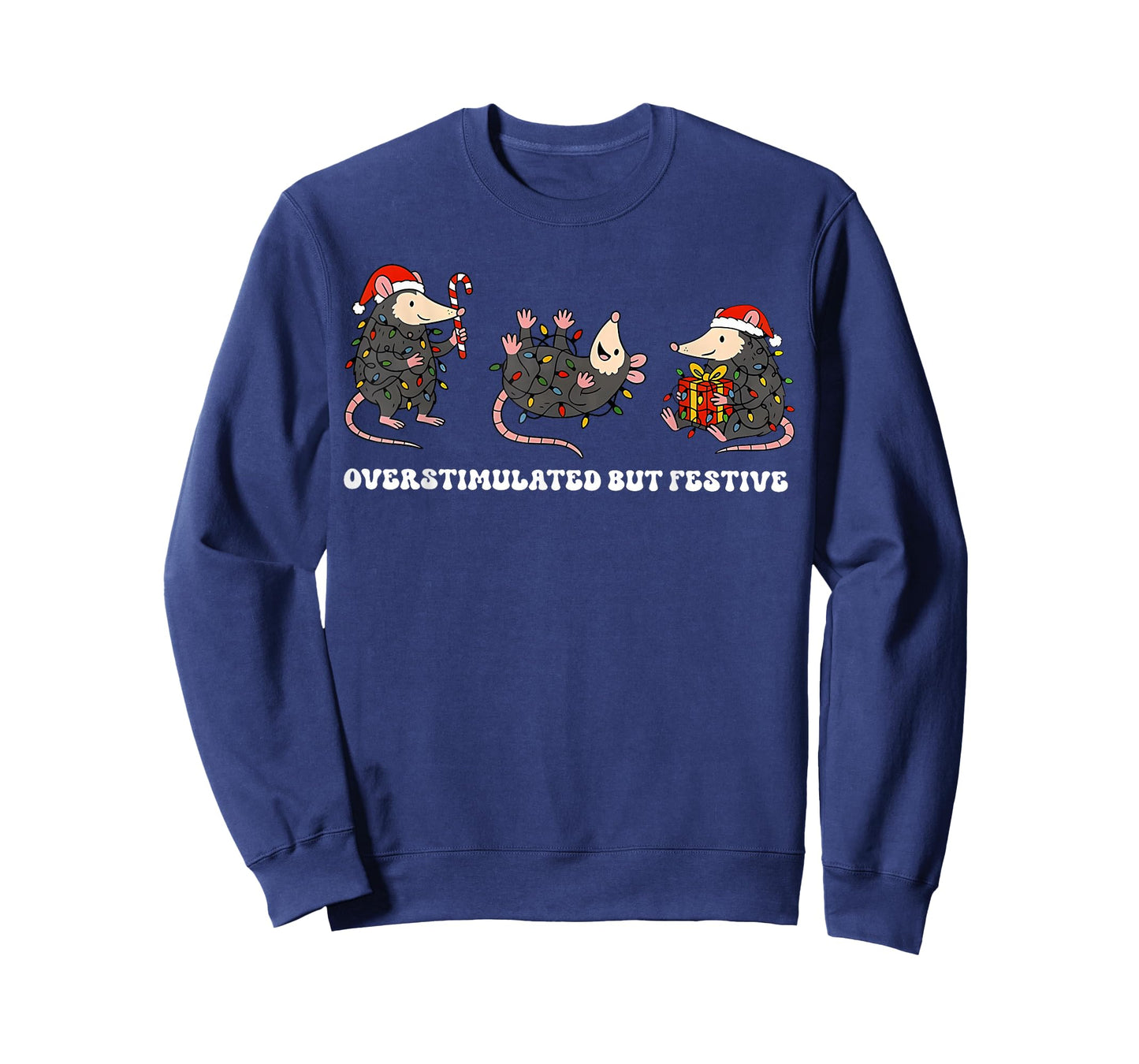 Funny Santa Opossums Overstimulated But Festive Xmas Lights T-Shirt