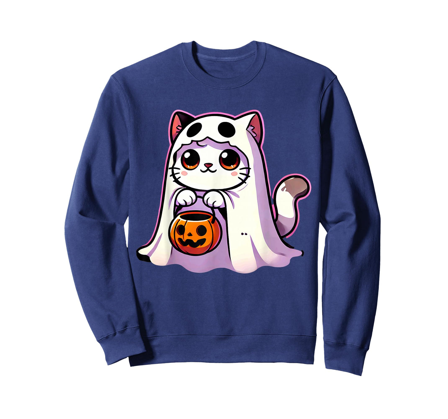 Cat Ghost Halloween Cute Kitty Men Women Kids T-Shirt