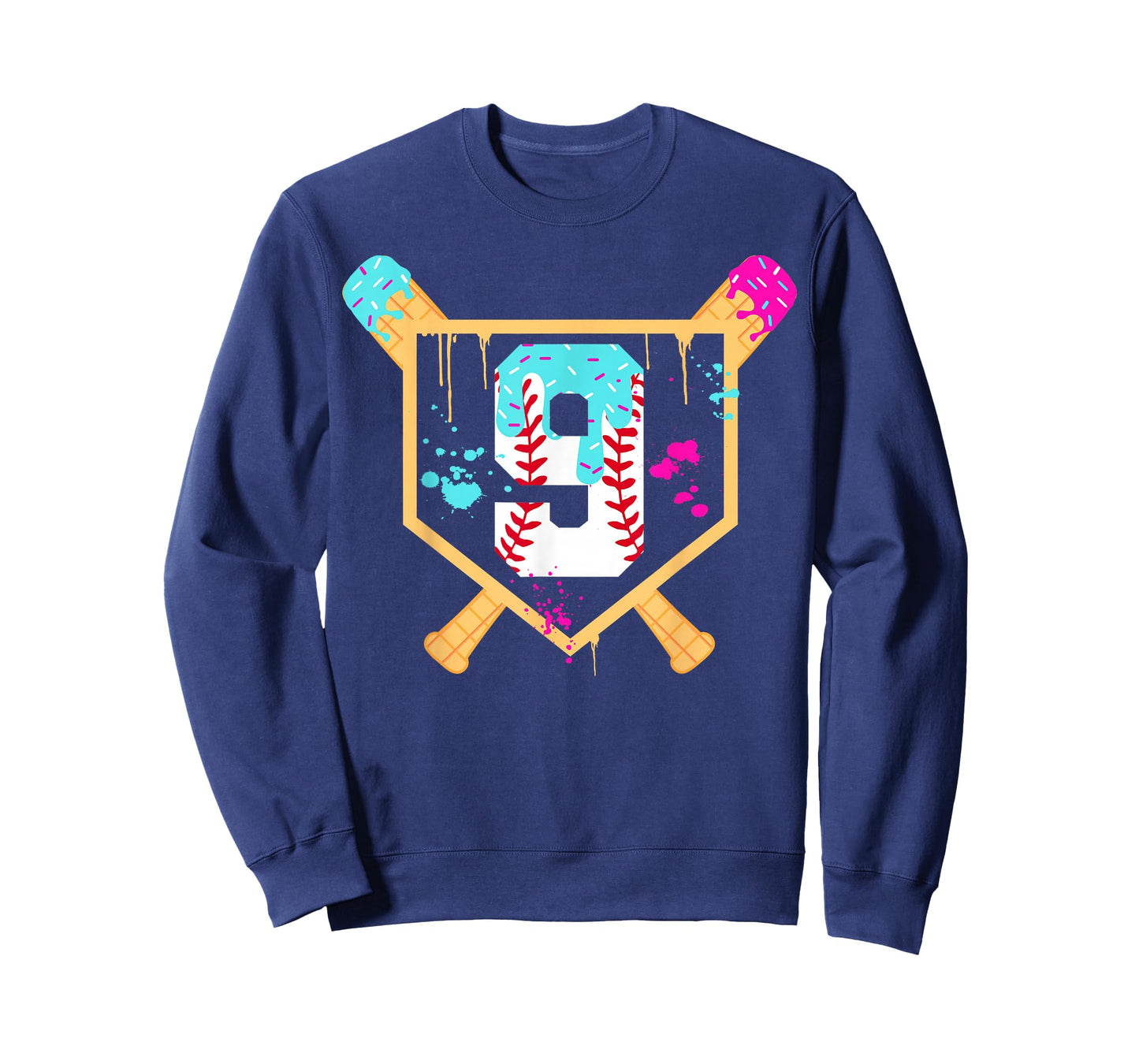 Baseball 9 Year Old Ice Cream Drip 9th Birthday Boy 9 T-Shirt