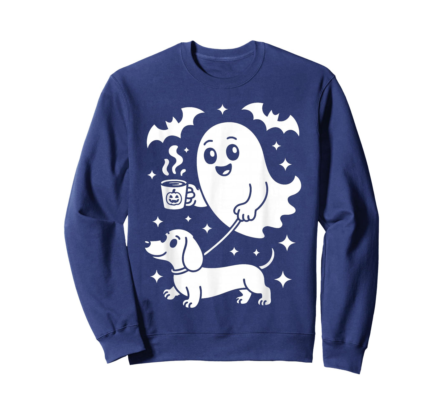 Cute Ghost Walking Dog Dachshund Coffee Halloween Costume T-Shirt