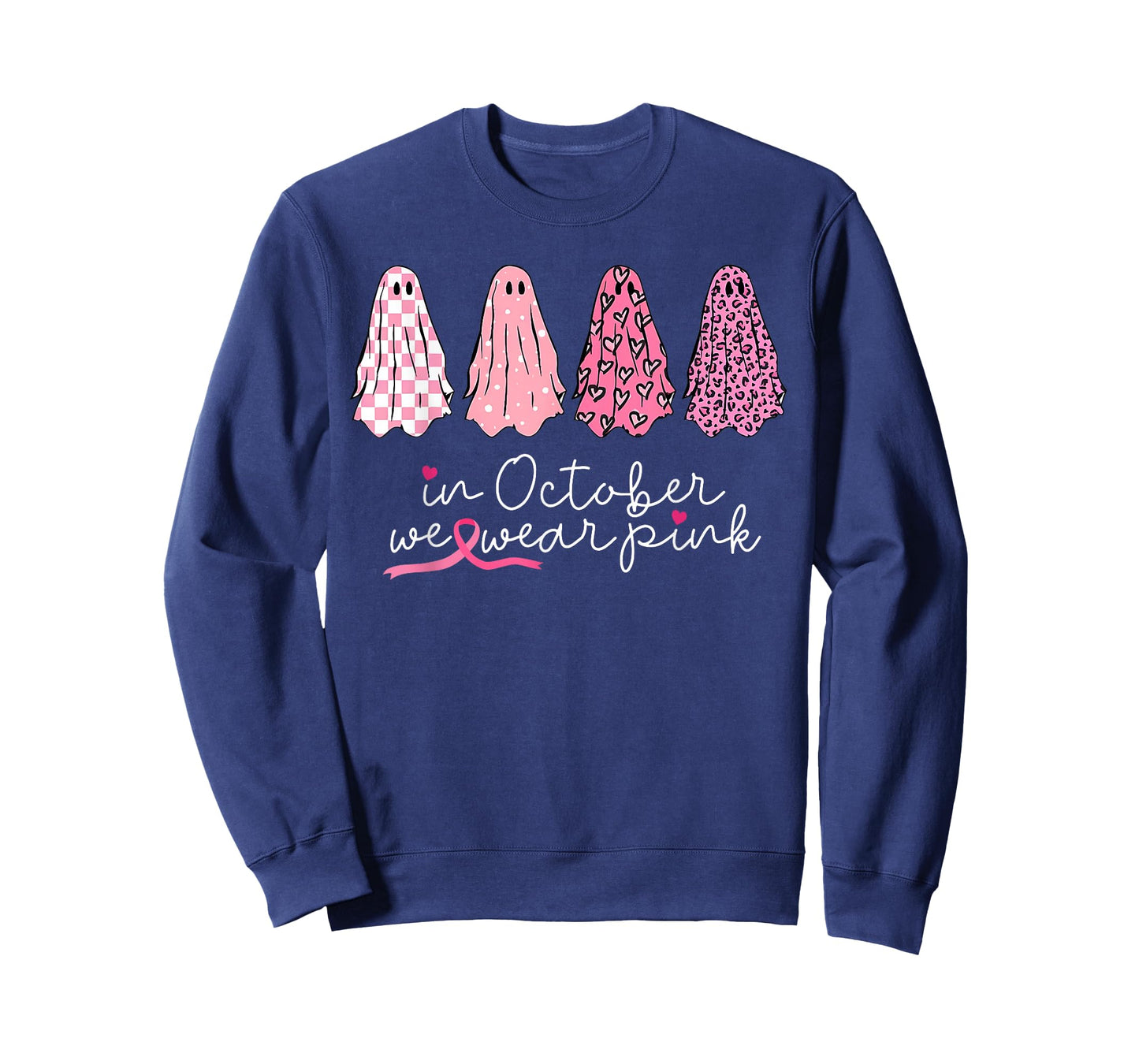 in October We Wear Pink Ghosts Halloween Breast Cancer T-Shirt