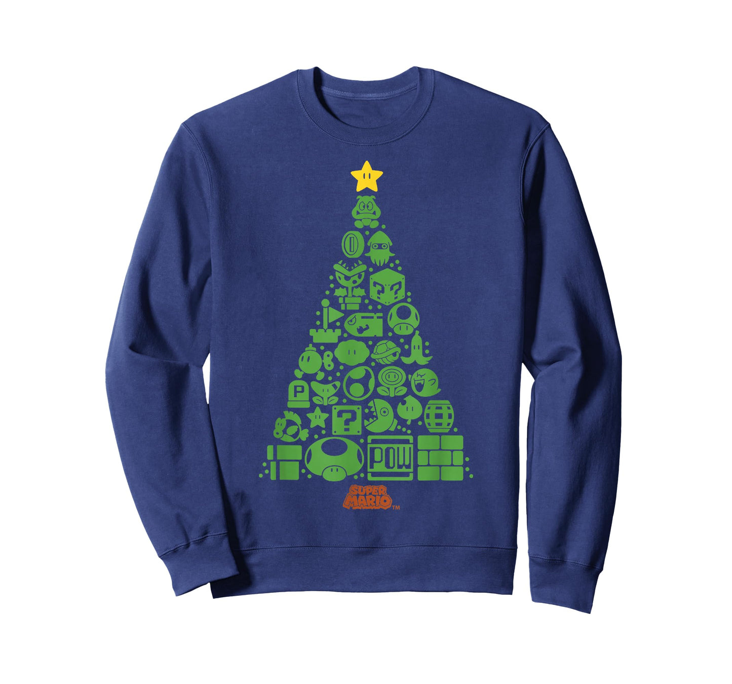 Super Mario Item Characters Christmas Tree Graphic Short Sleeve T-Shirt Black