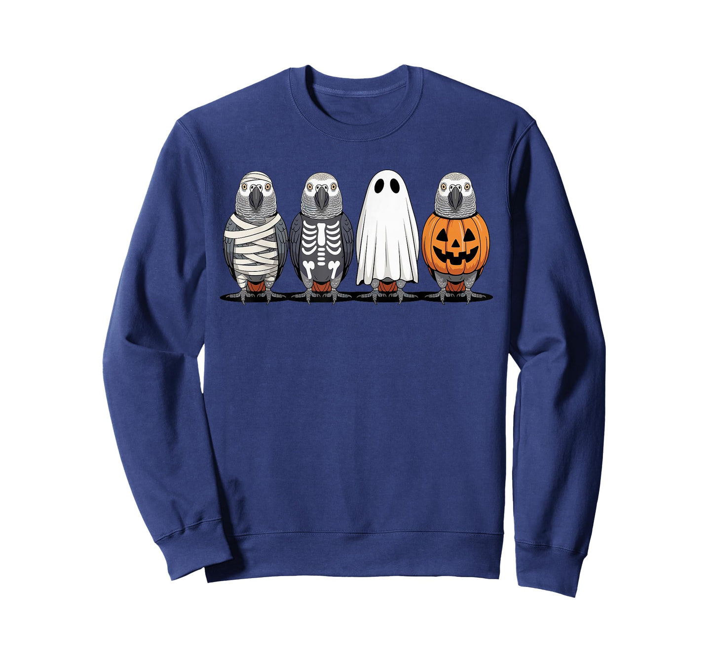 Spooky Ghost African Grey Parrot Pumpkin Halloween Skeleton T-Shirt