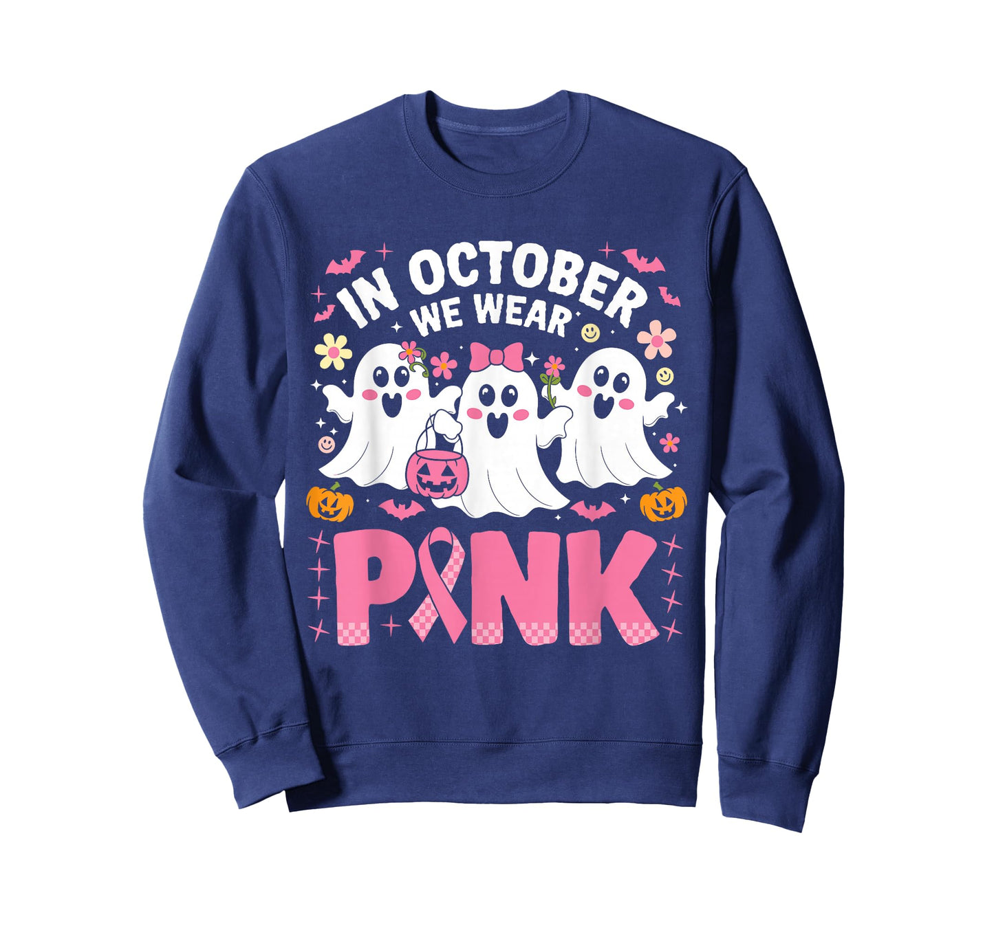 In October We Wear Pink Ghost Witch Breast Cancer Awareness T-Shirt