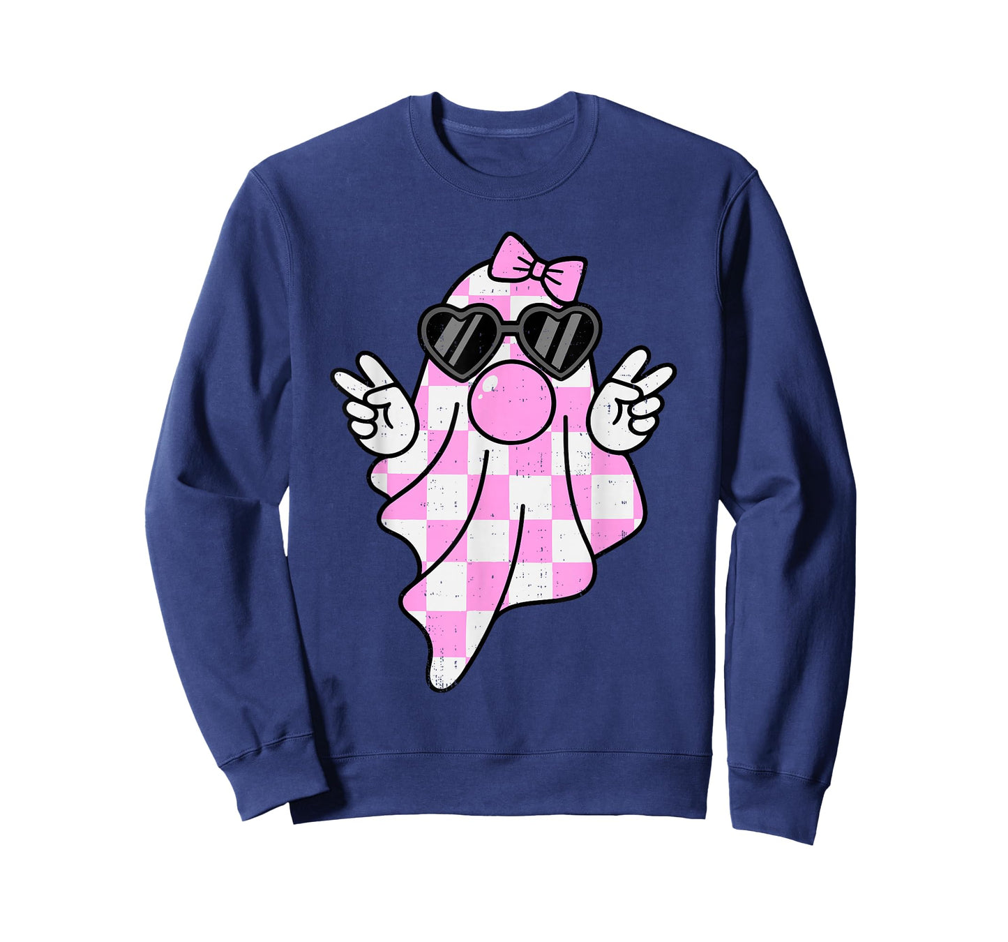 Cute Pink Plaid Ghost Bubblegum Peace Sign Halloween Girl T-Shirt