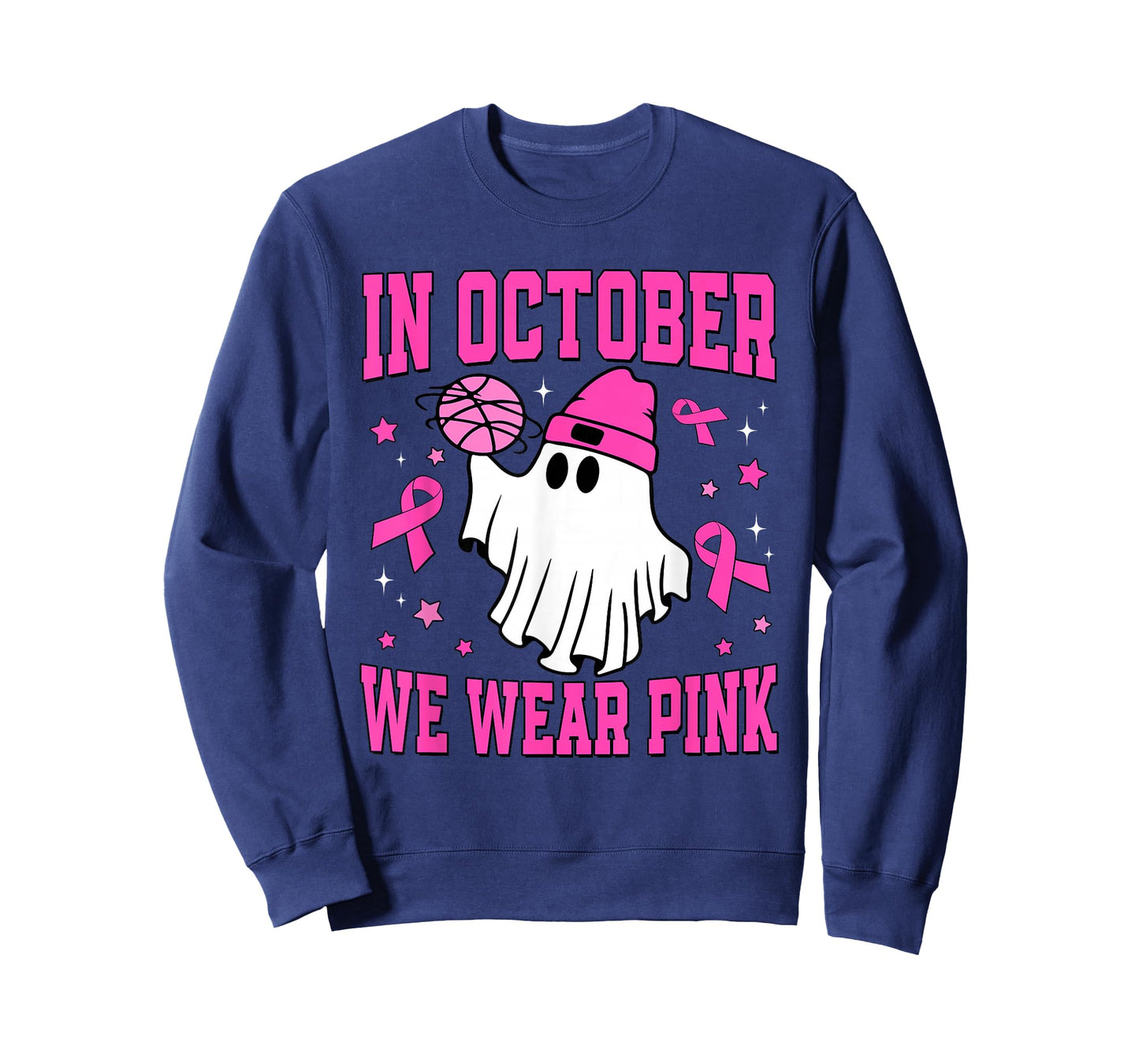 In October We Wear Pink Ghost Basketball Breast Cancer T-Shirt