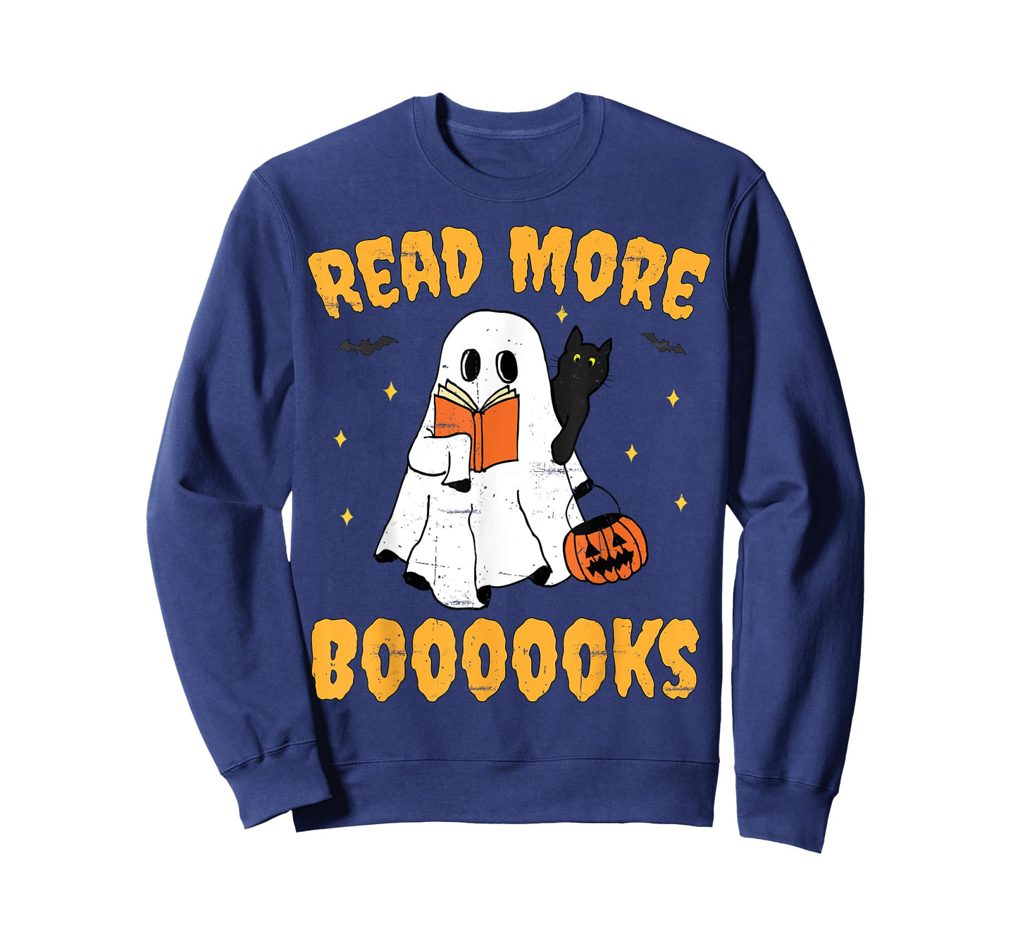 Vintage Cute Ghost Read More Books Black Cat Bats Pumpkin T-Shirt