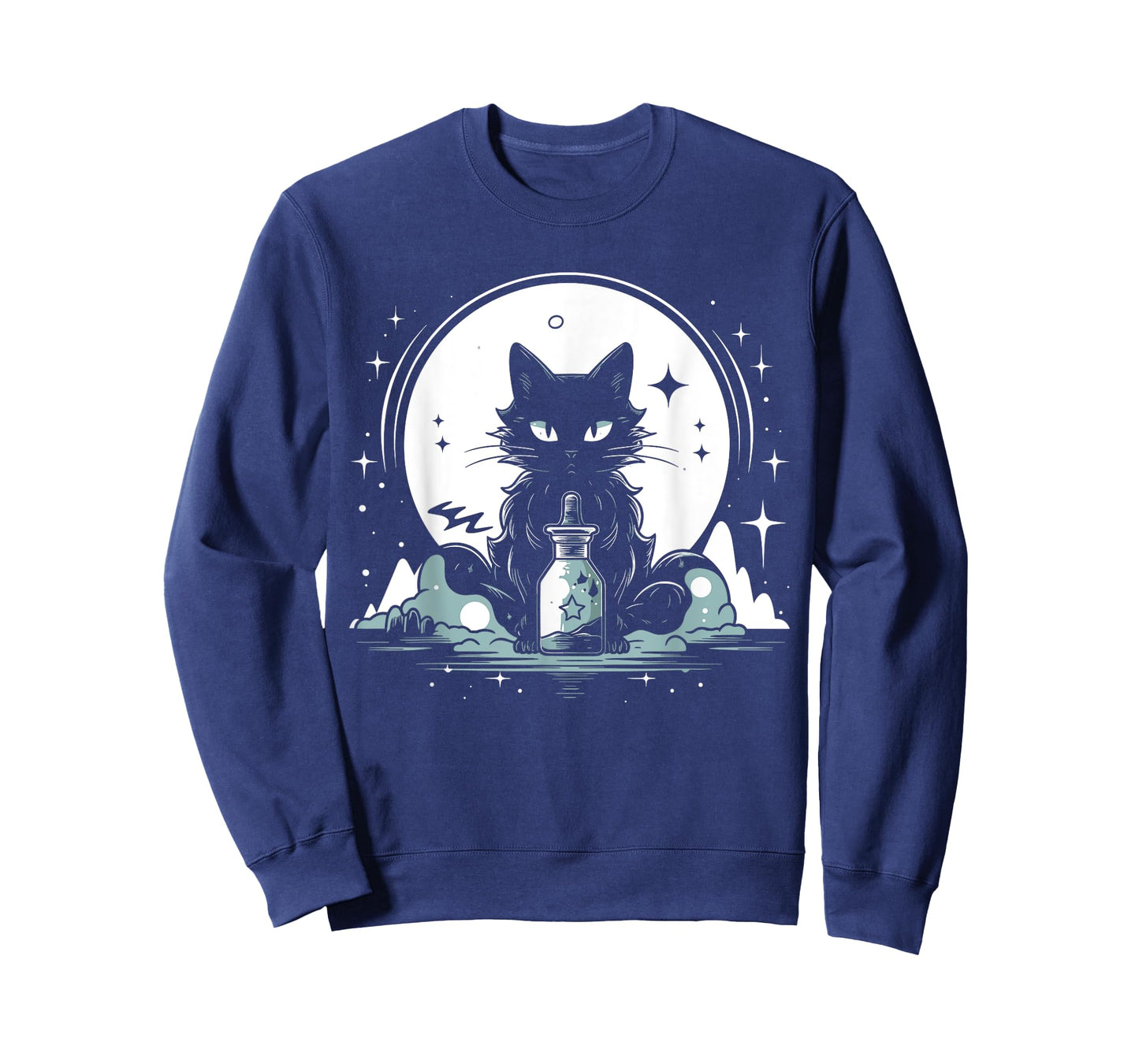 Moon Phases Crystal Witchy Cute Black Cat Kawaii Pastel Goth T-Shirt