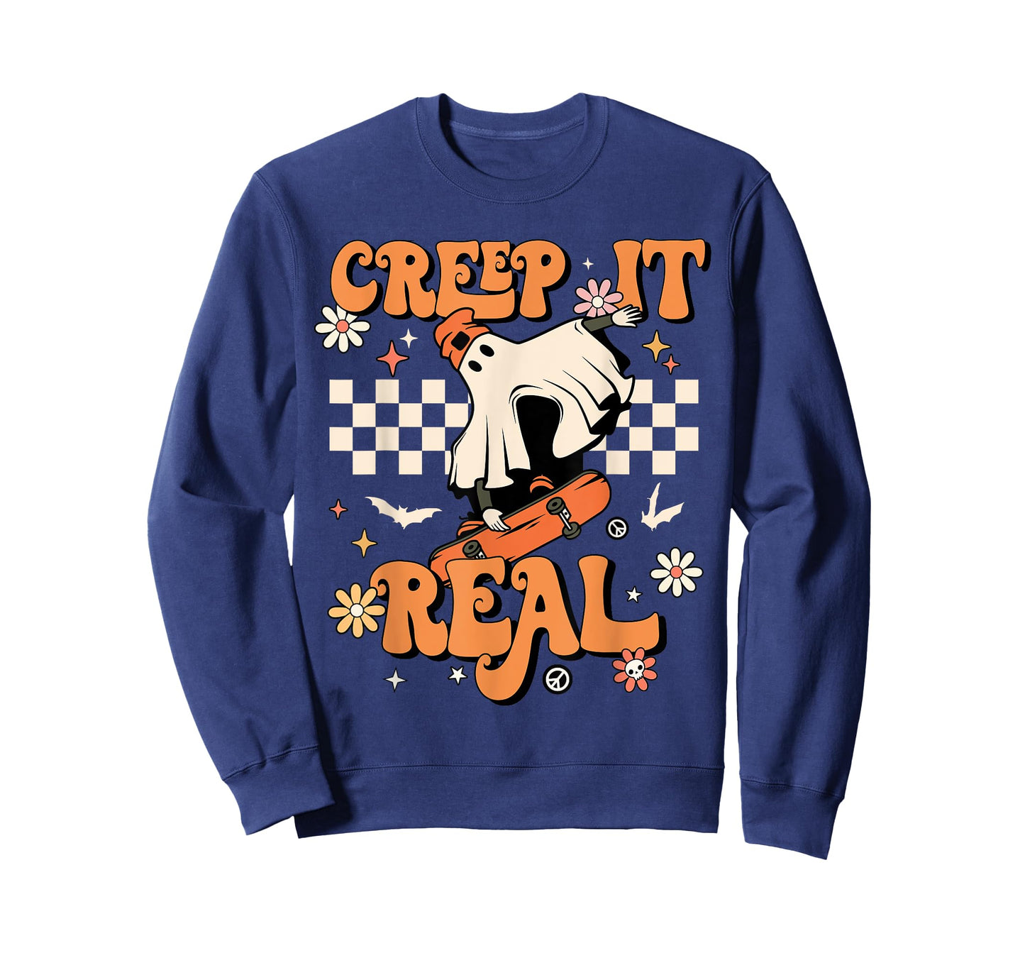 Creep It Real Retro Halloween Party Funny Ghost Skateboard T-Shirt