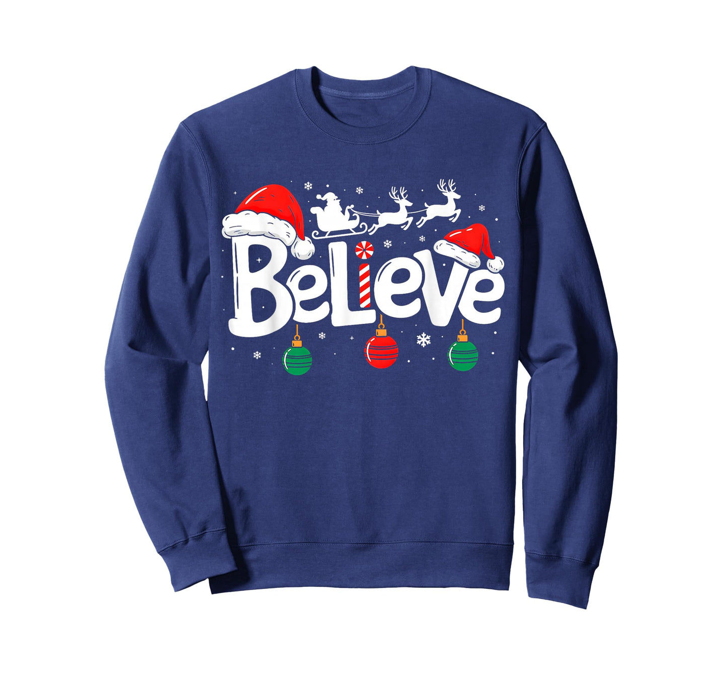 Believe Christmas Santa Claus Reindeer Candy Cane Xmas Vibes T-Shirt