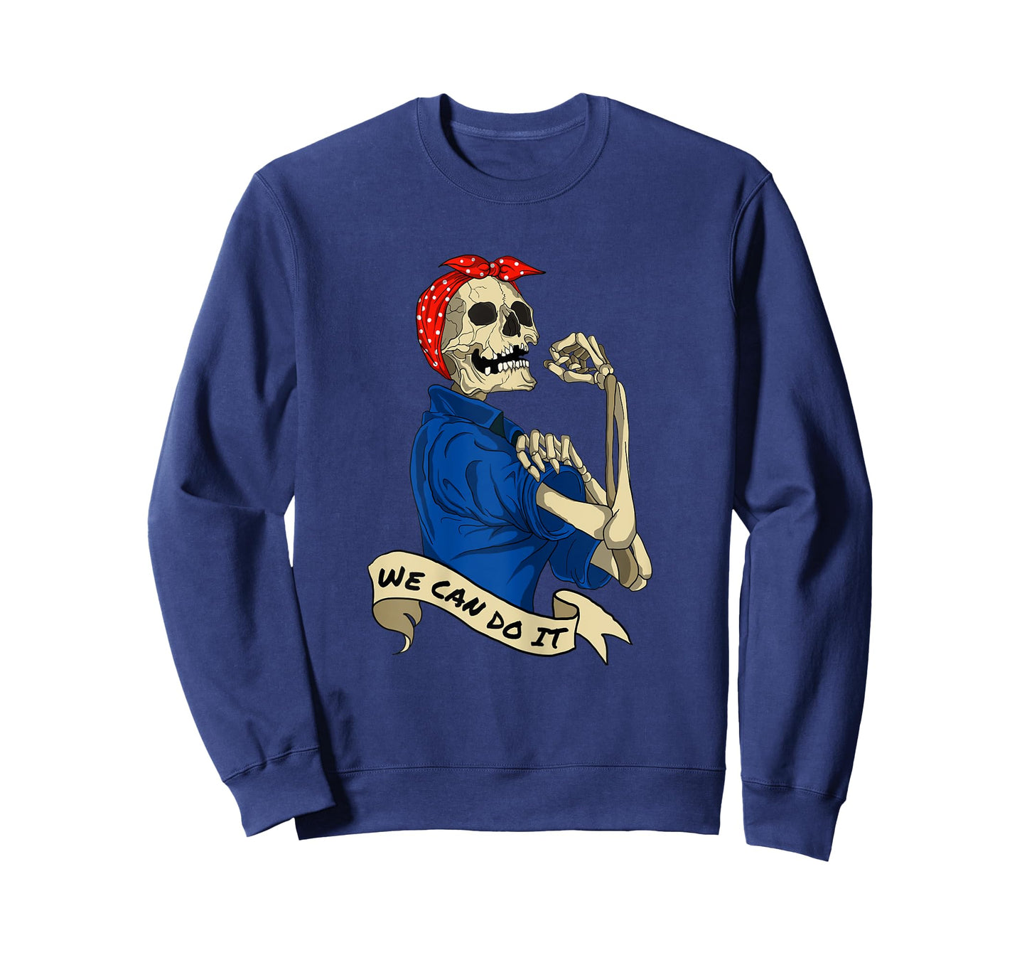Womens Rosie Riveter We Can do It Skeleton Halloween Party Costume T-Shirt