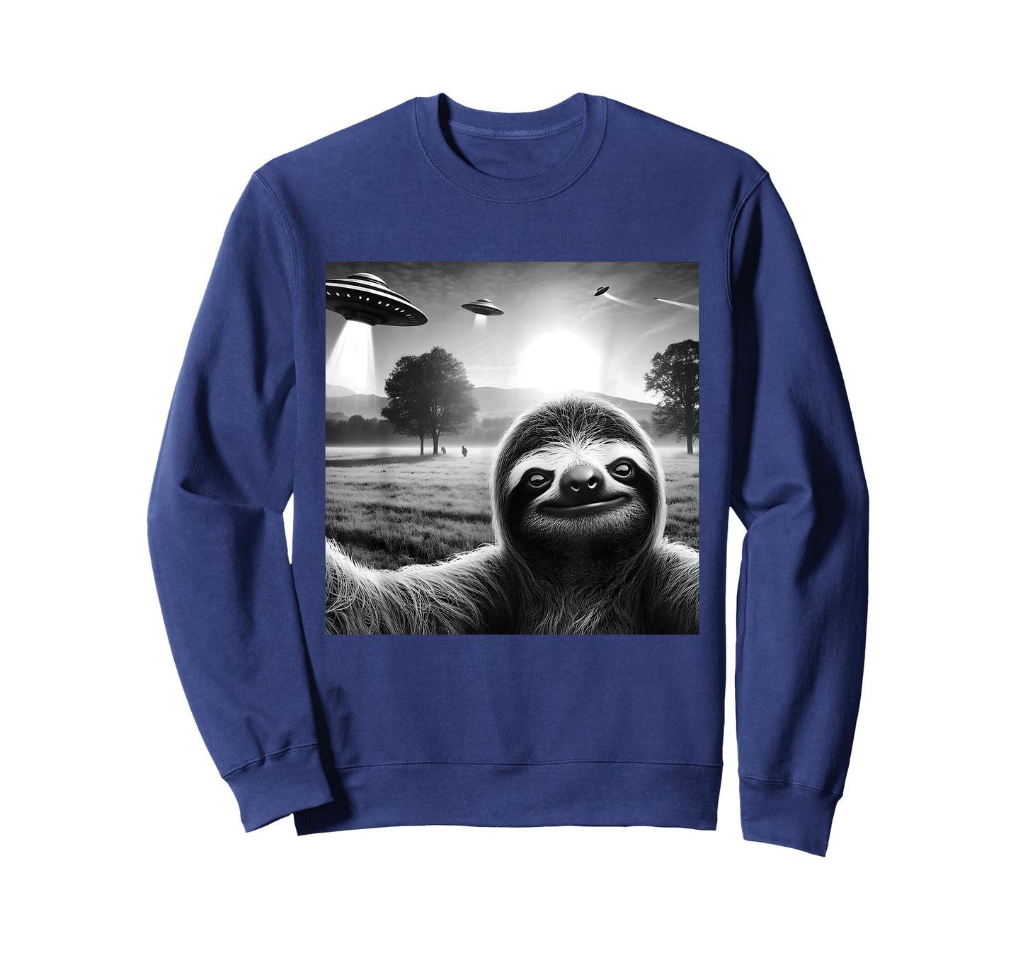 Sloth Funny Graphic Selfie with UFOs Weird Aliens T-Shirt