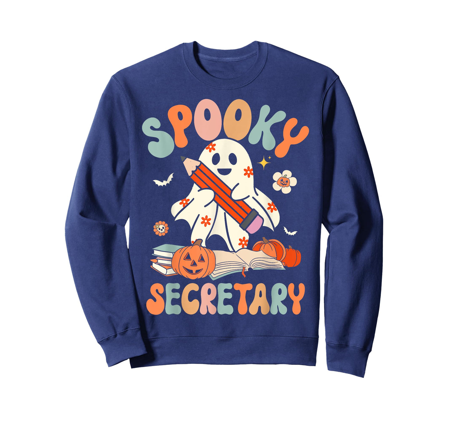 Spooky School Secretary Groovy Halloween Floral Ghost T-Shirt
