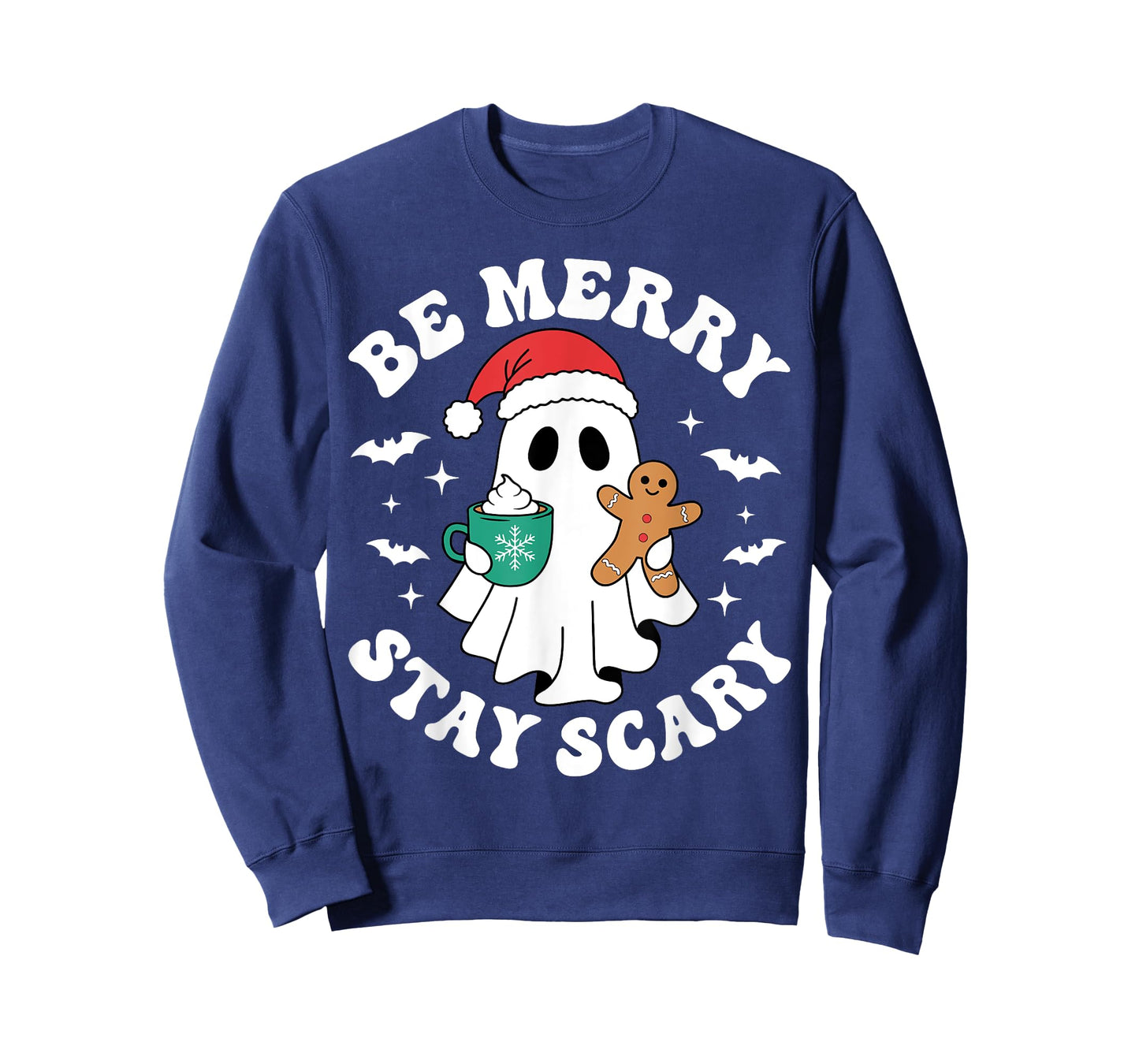 Be Merry Stay Scary Funny Santa Ghost Christmas Halloween T-Shirt