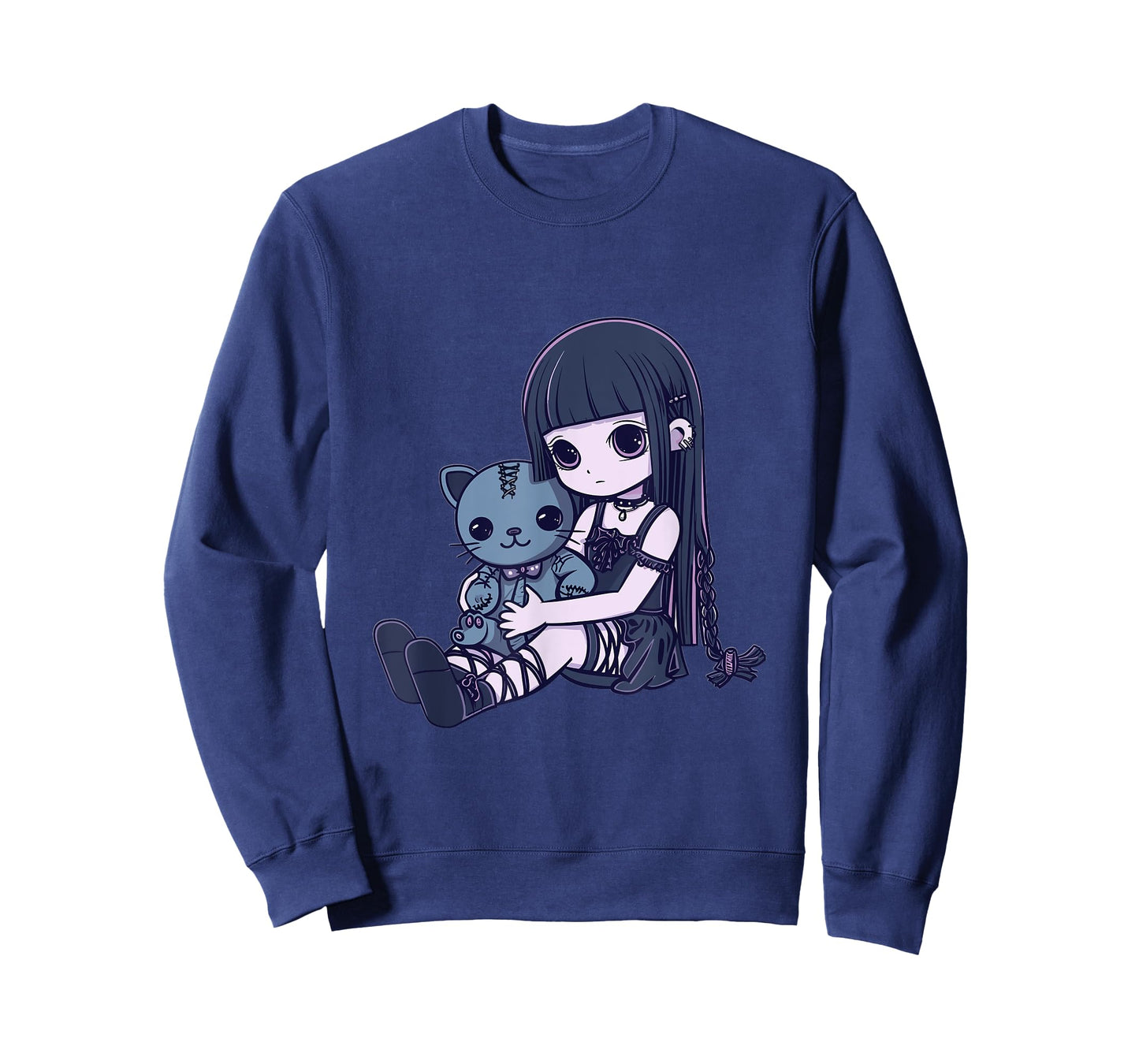 Goth Pastel Kawaii Anime Girl with Voodoo doll Teddy Cat T-Shirt