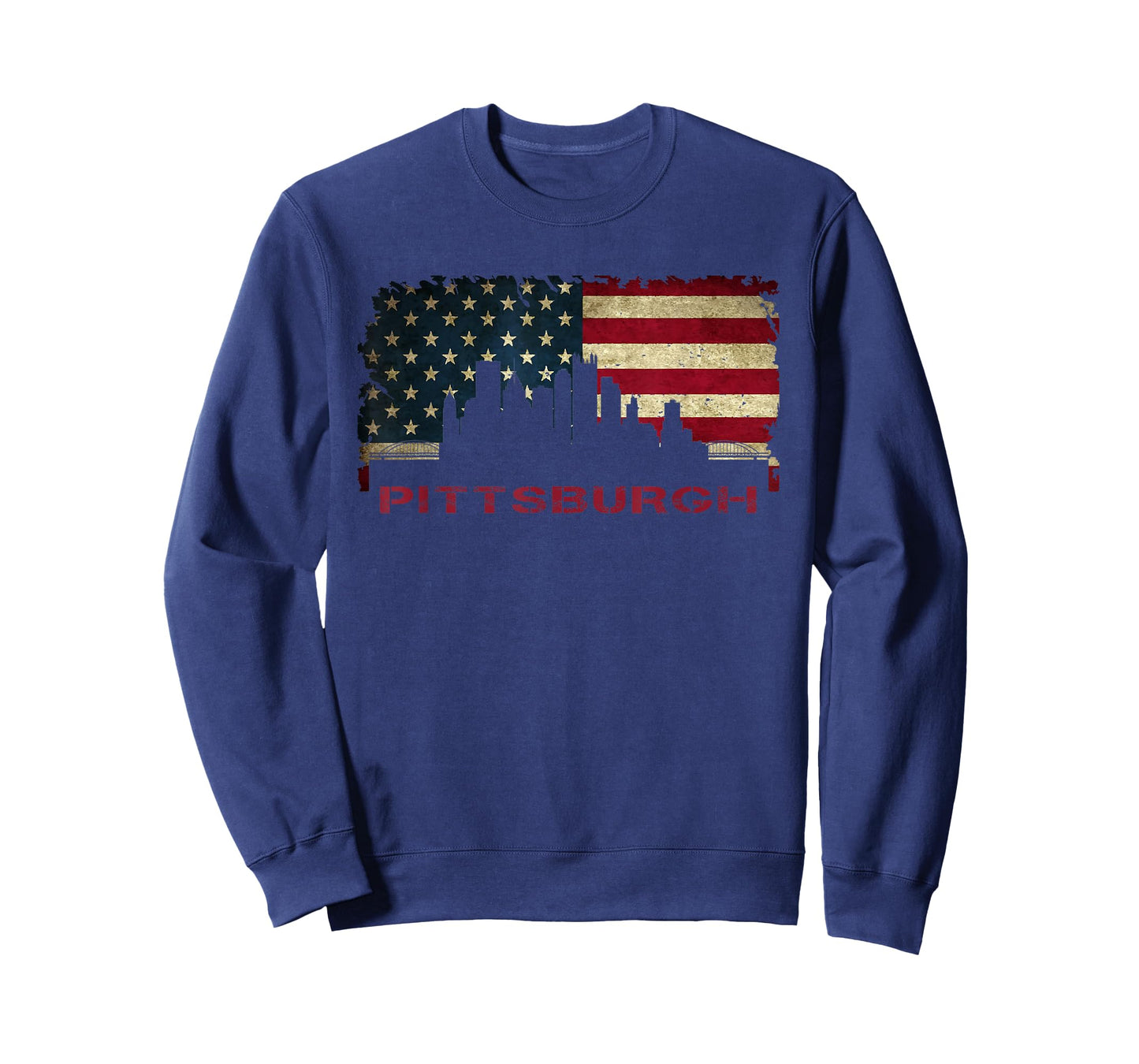 Pittsburgh City Skyline Art USA Flag Steel City American T-Shirt