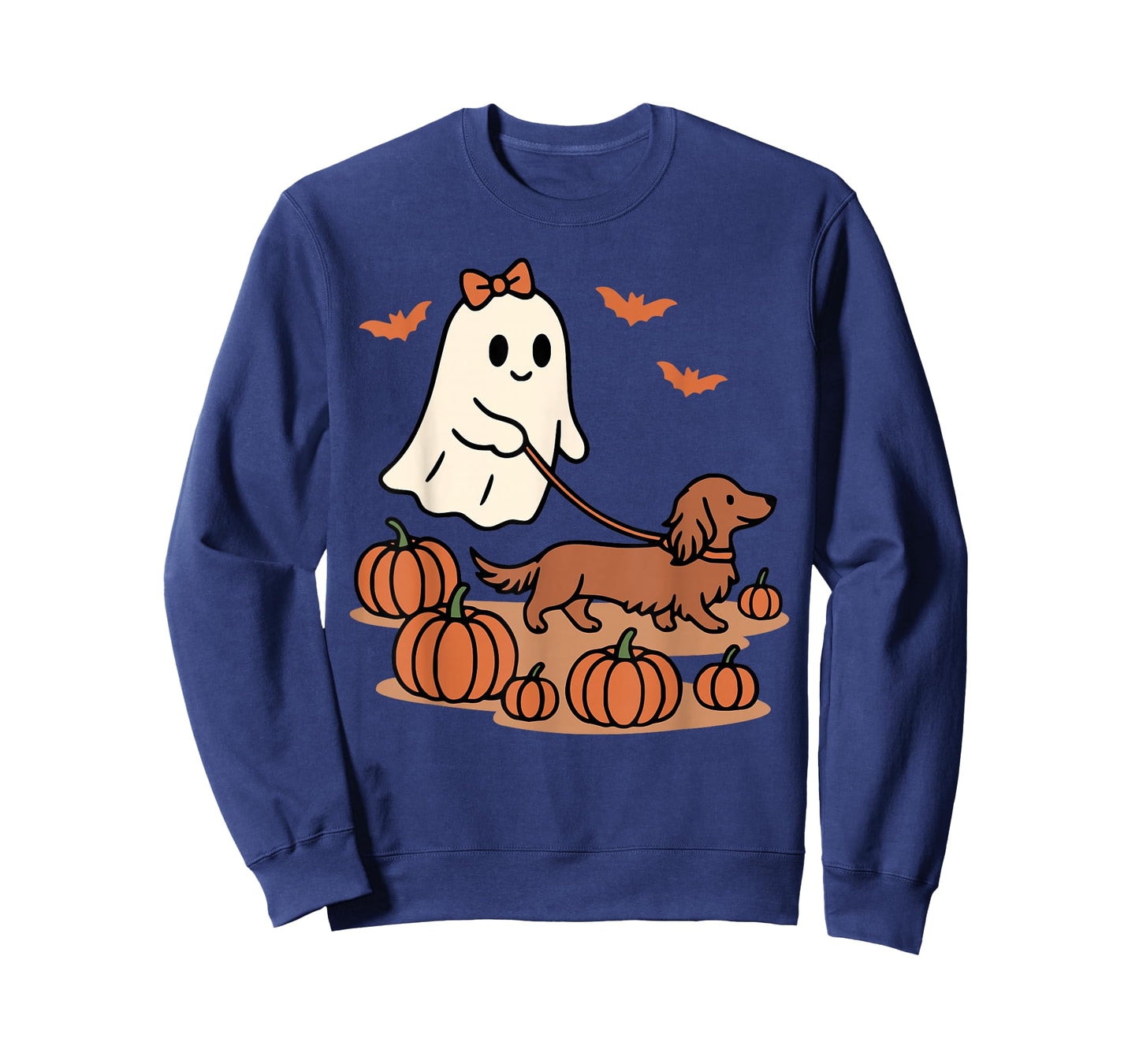 Ghost Walking Long Haired Dachshund Dog Halloween Doxie Mama T-Shirt