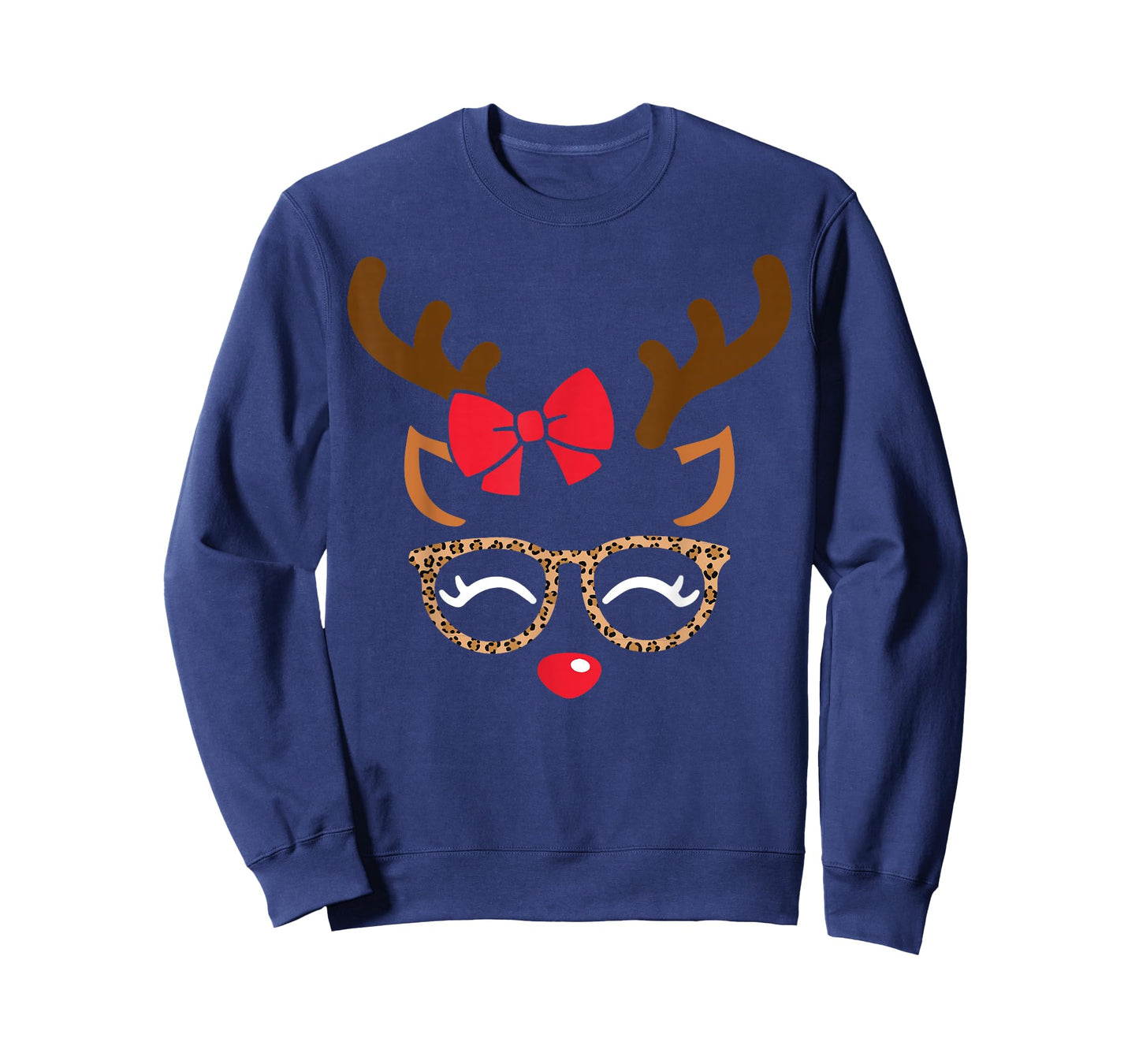 Reindeer Face Bow Leopard Glasses Christmas Girls Pajama T-Shirt