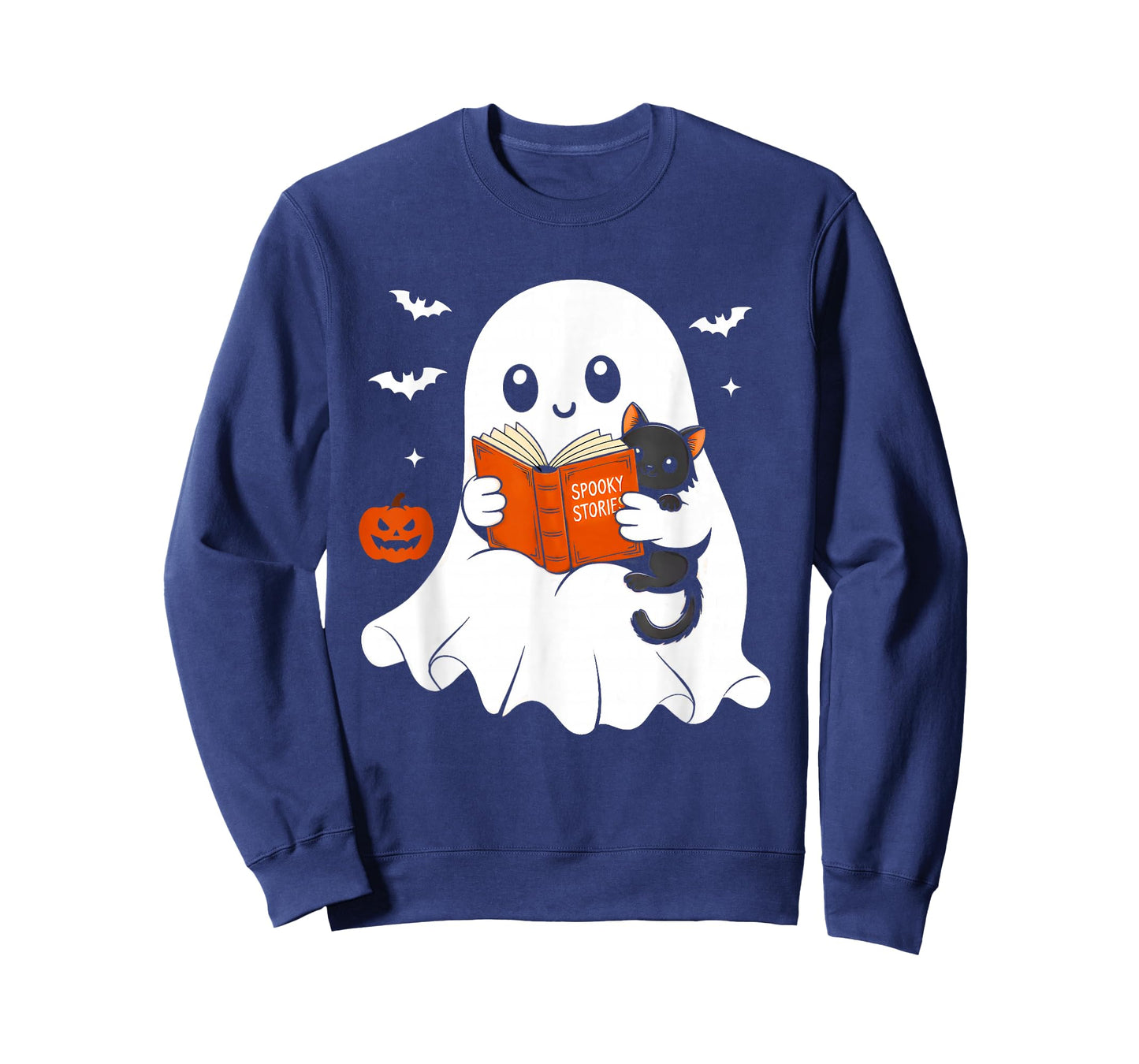 Ghost Reading Book Black Cat Halloween Costume Men Women T-Shirt