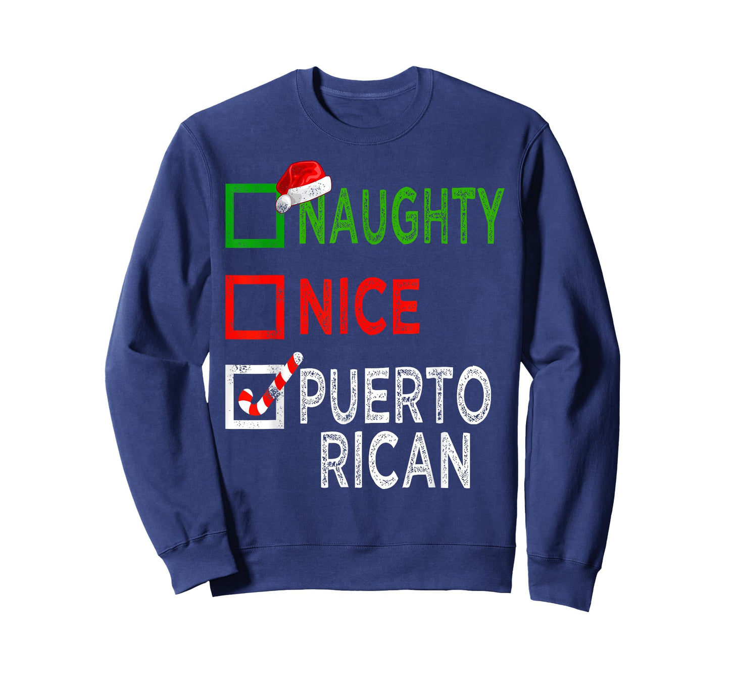 Naughty Nice Puerto Rican Christmas Pajamas Funny Santa Hat T-Shirt