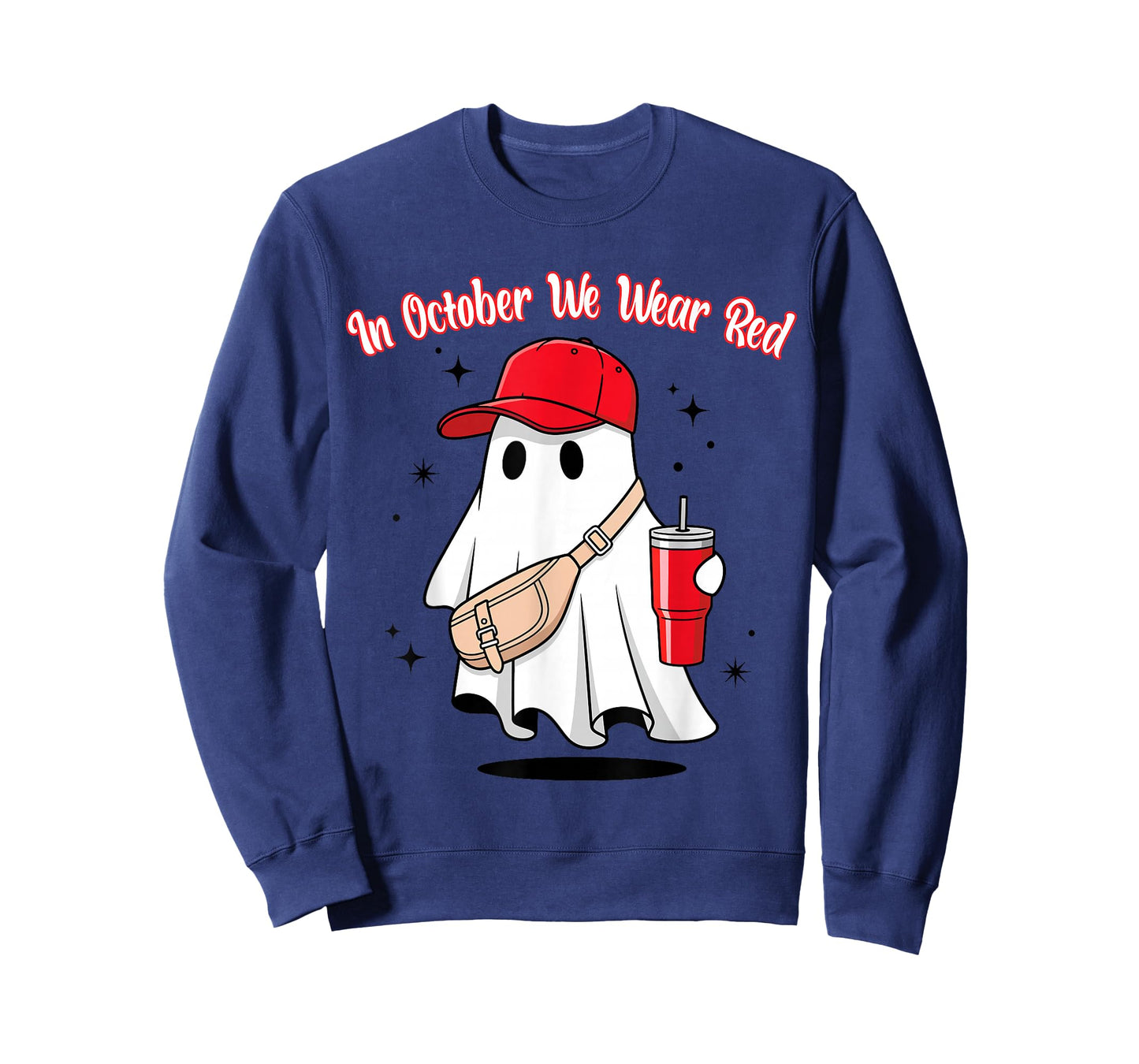 in October We Wear Red October Funny Ghost with Baseball Hat T-Shirt