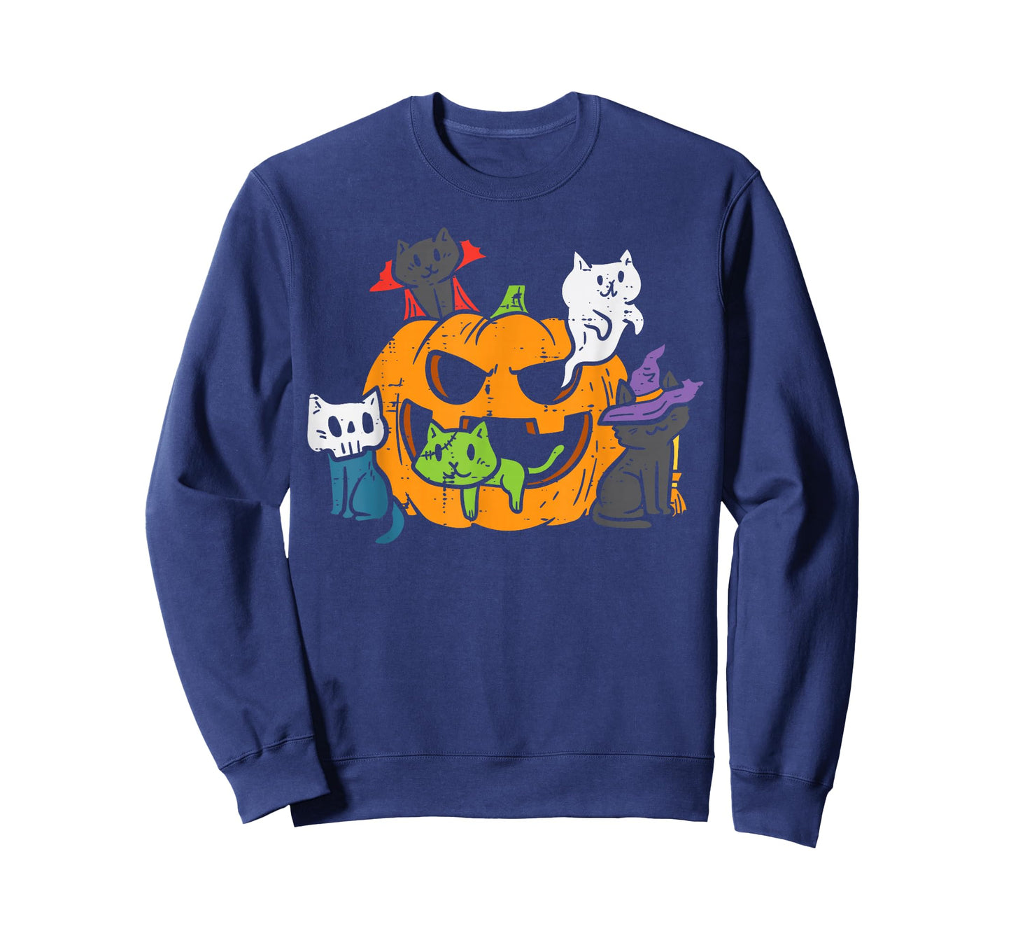 Vampire Ghost Zombie Witch Cats In Pumpkin Cute Halloween T-Shirt