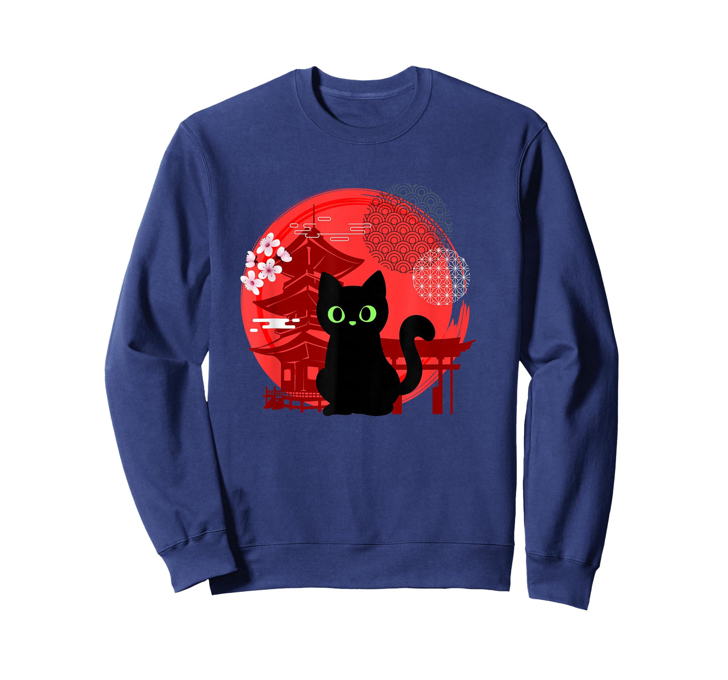 Japanese Cat Silhouette Flower Kitten Anime Lover Cat T-Shirt