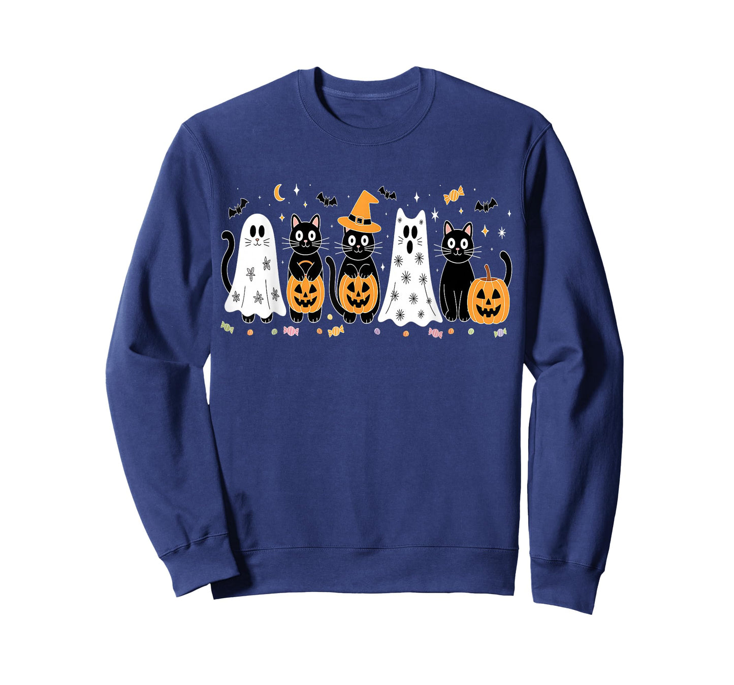 Cute Black Cats in Ghost Costume Women and Men Halloween T-Shirt