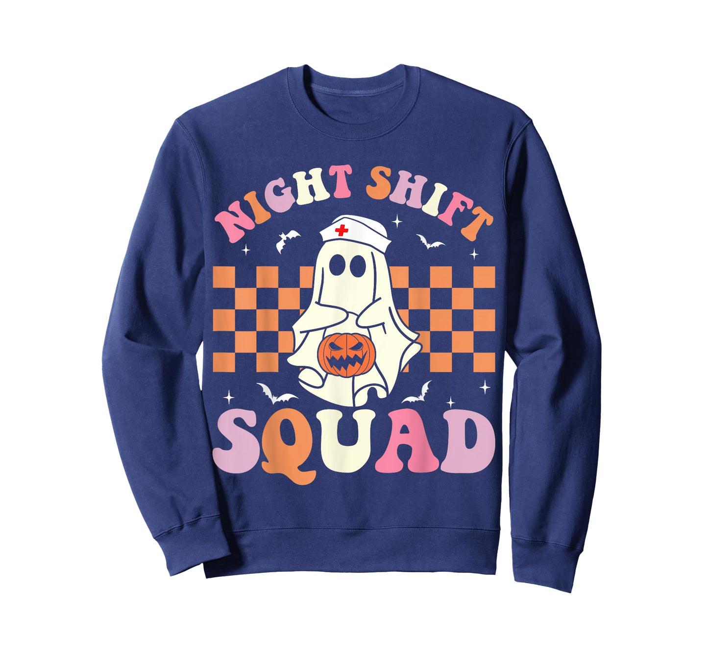 Night Shift Squad Groovy Funny Halloween Nurse Ghost Women T-Shirt