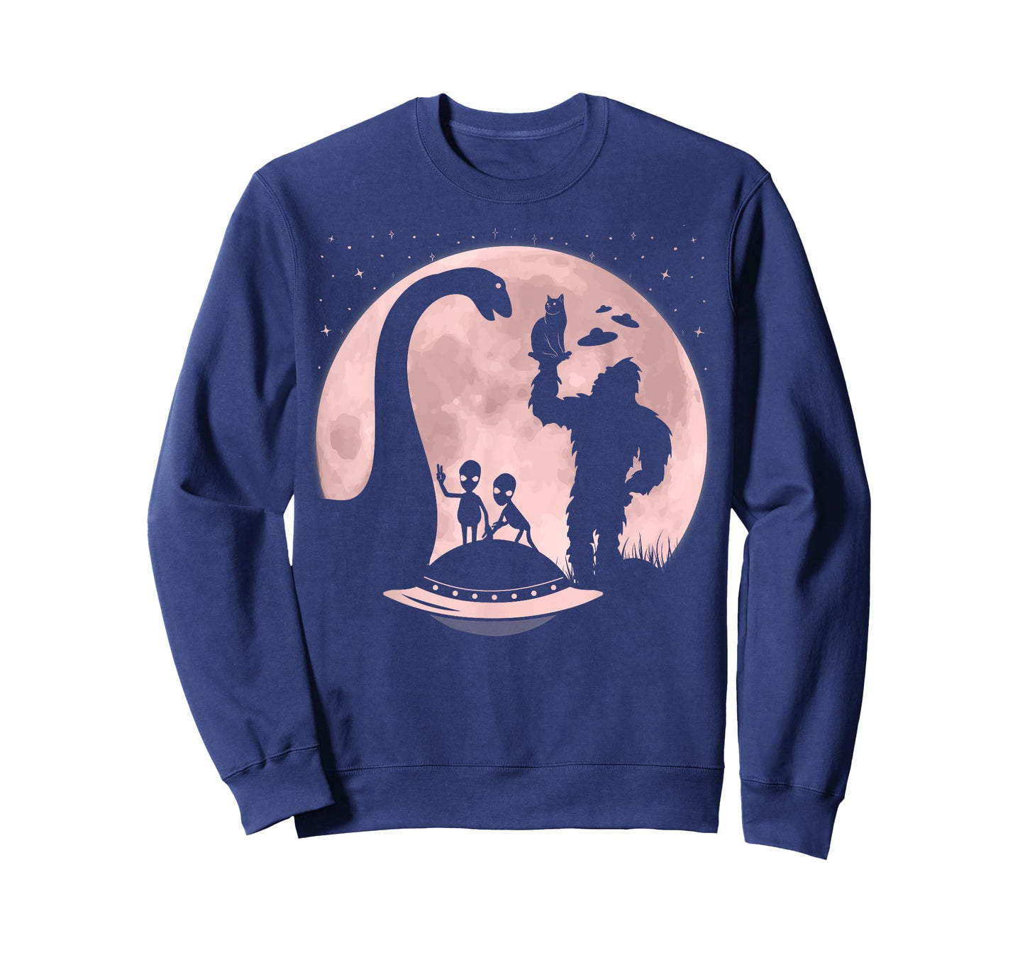 Bigfoot Loch Ness Monster Sasquatch Cat Ufo Funny Aliens T-Shirt for Men Women Kids