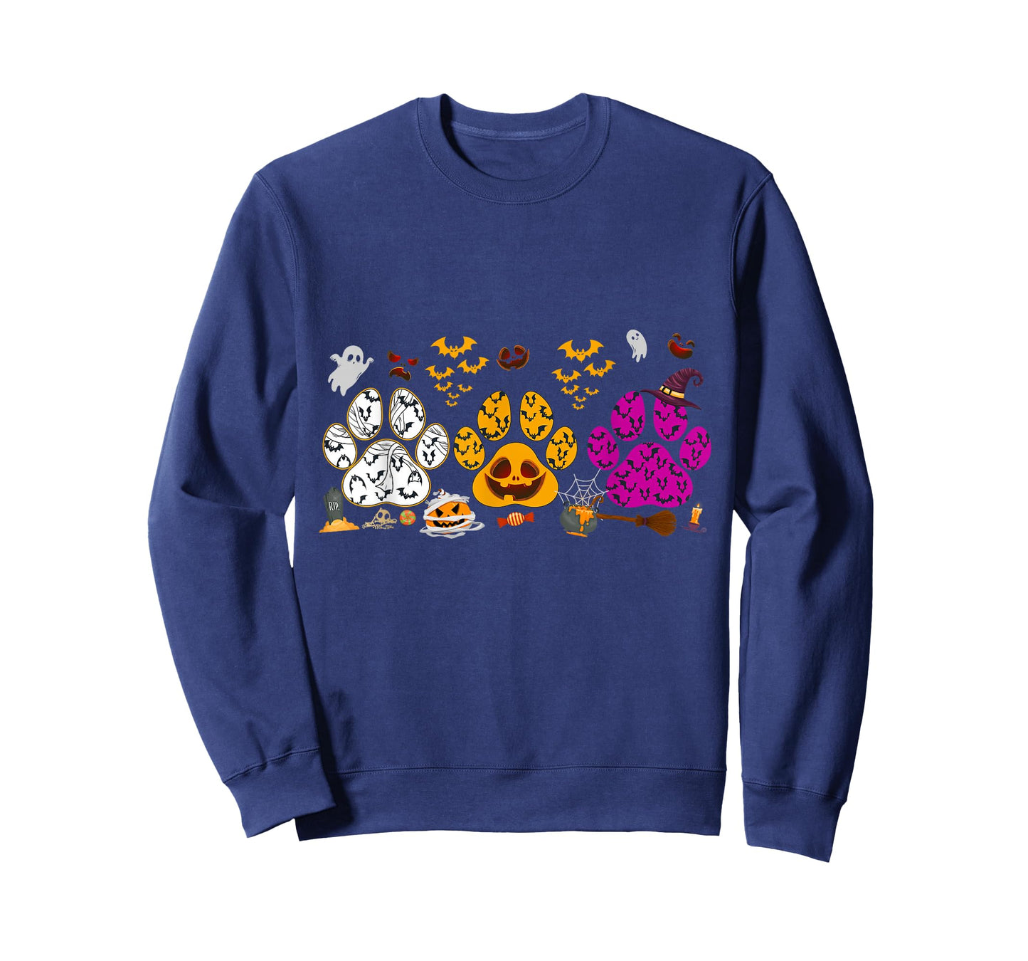 Funny Paw Print Halloween Dog Candy Pumpkin Ghost Dog Lovers T-Shirt