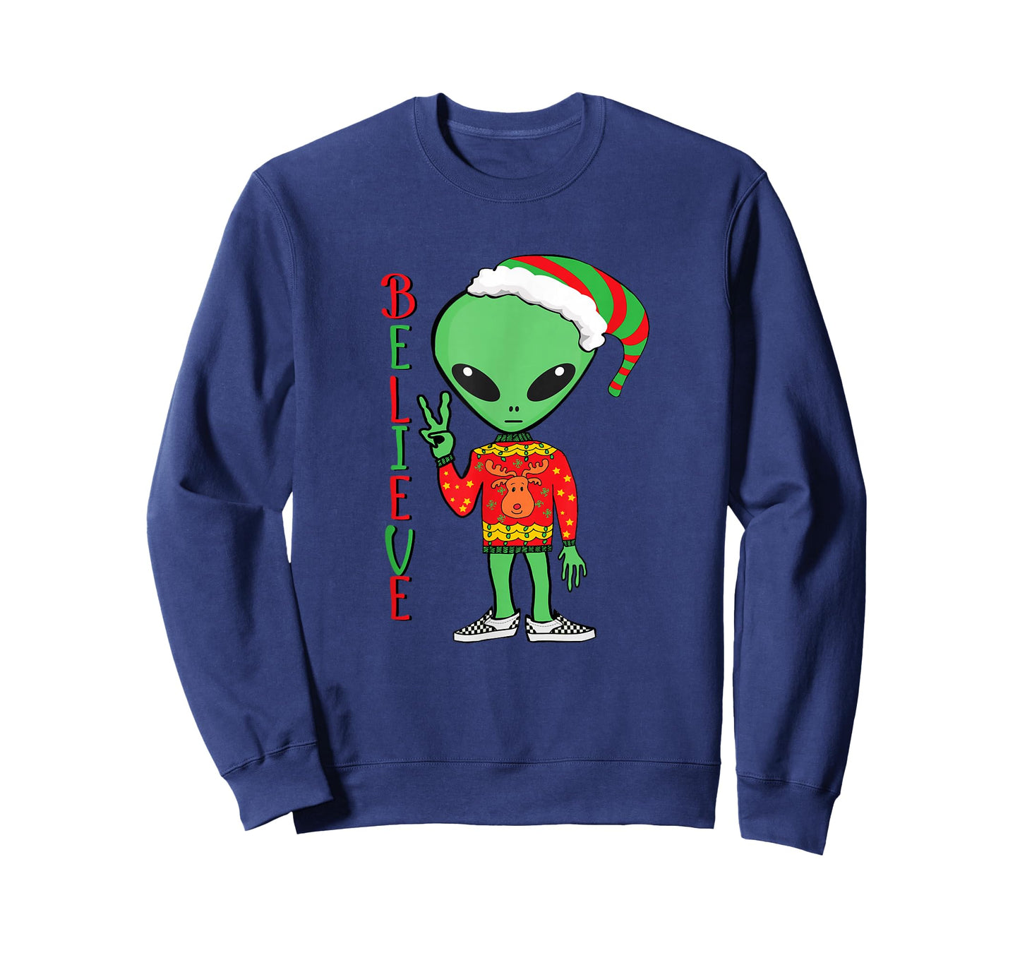 Funny Christmas Alien Ugly Sweater I Believe Santa Hat Gift T-Shirt