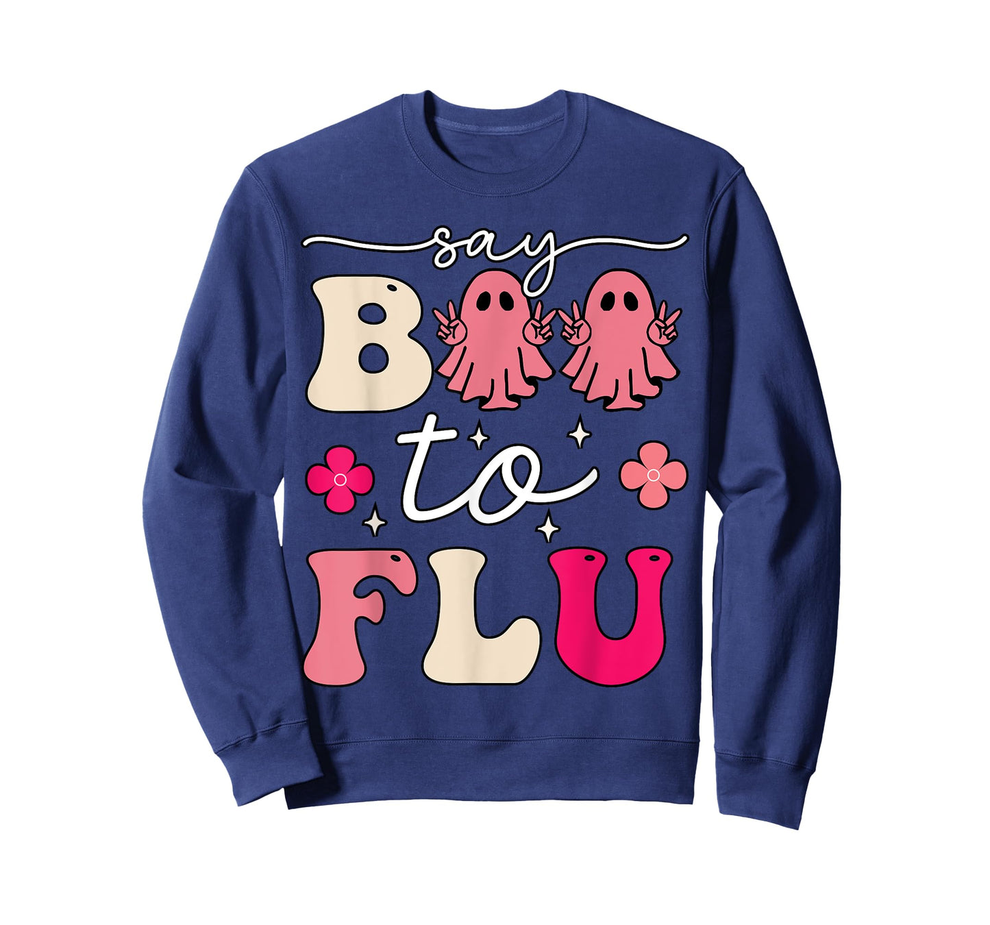 Say Boo To The Flu Funny Halloween Cute Ghost Nurse Boo Flu T-Shirt