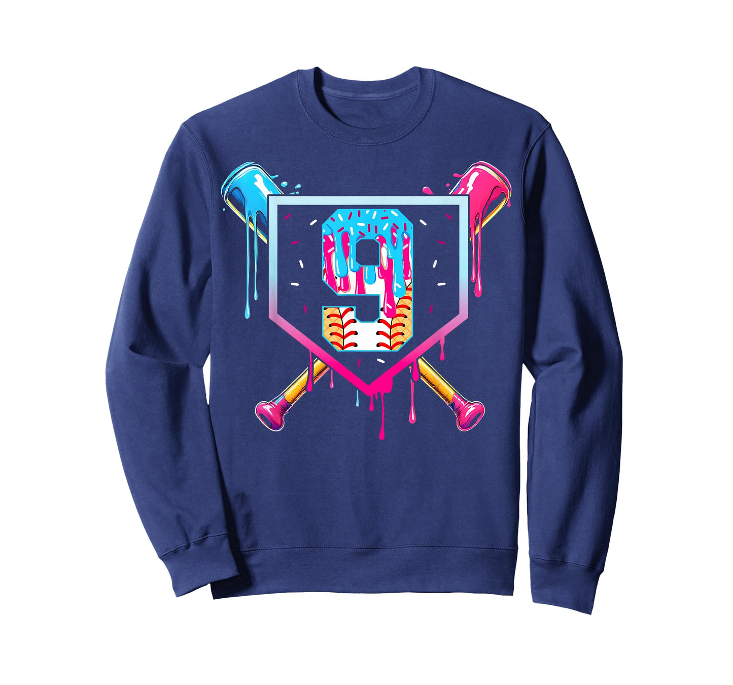 Baseball 9 Year Old Ice Cream Drip 9th Birthday Boy 9 T-Shirt